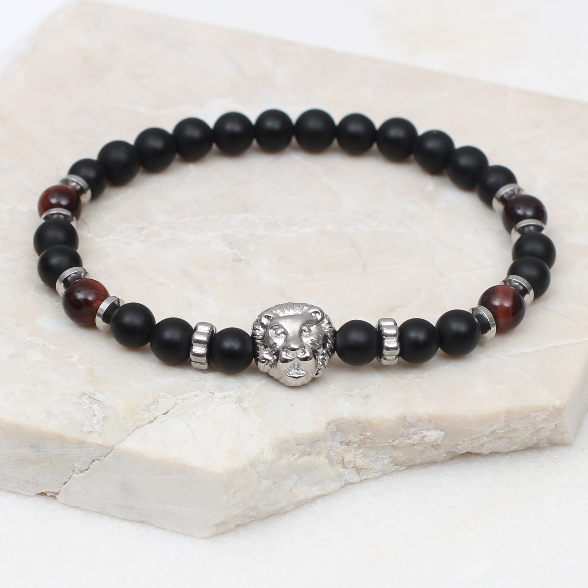 Men's Lion Onyx Bead Bracelet