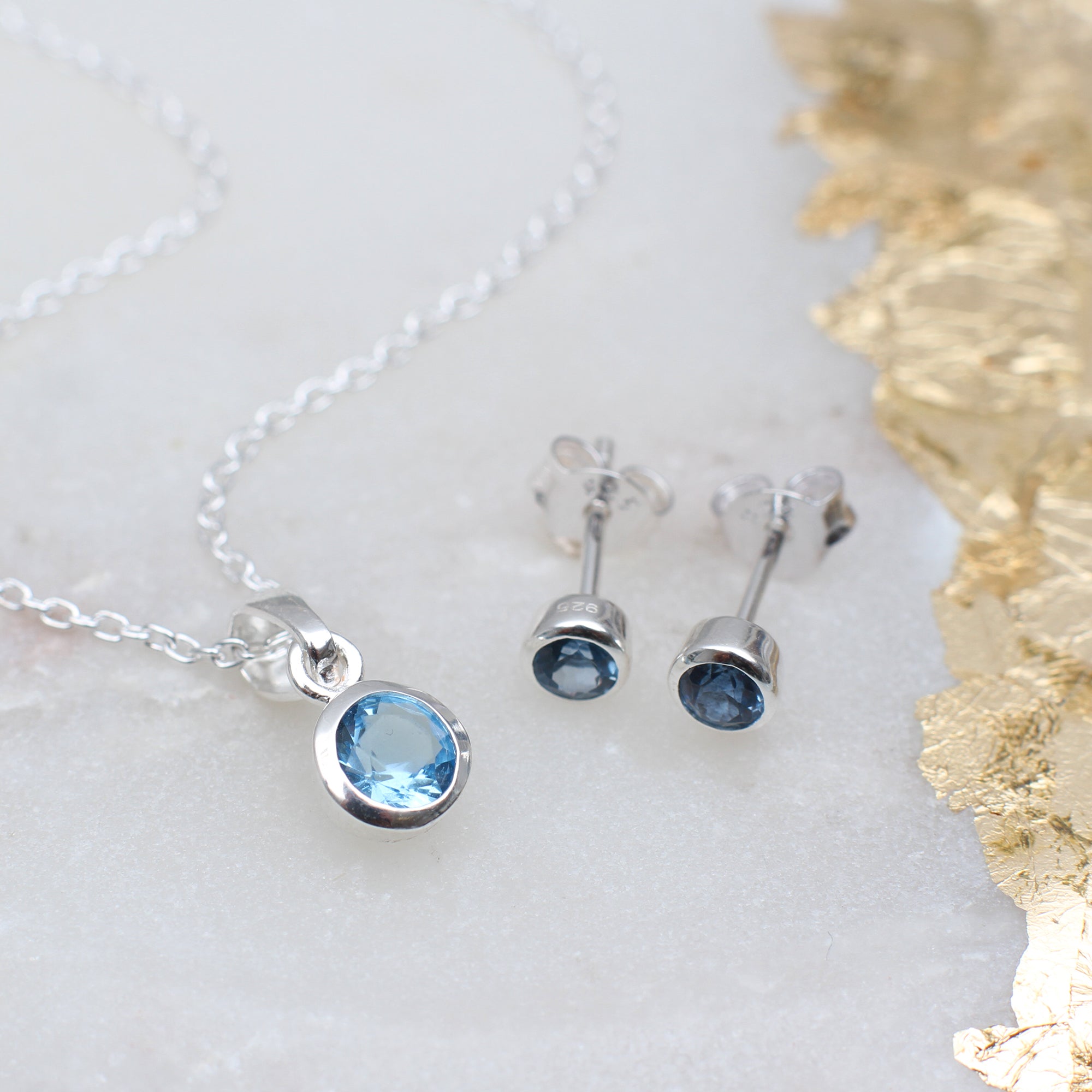 Sterling Silver Birthstone Necklace & Earrings Set – Hurley