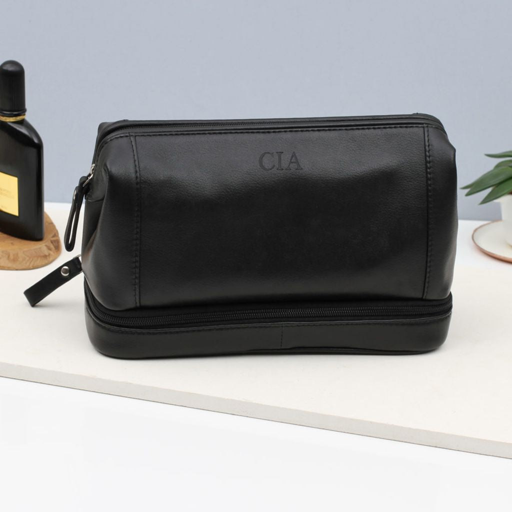 Personalised Luxury Leather Two Part Washbag