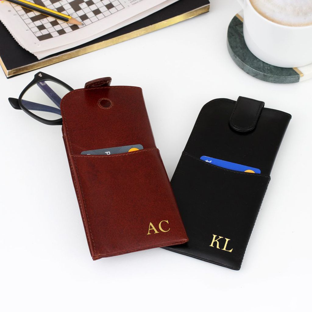 Personalised Leather Glasses Case With Card Holder