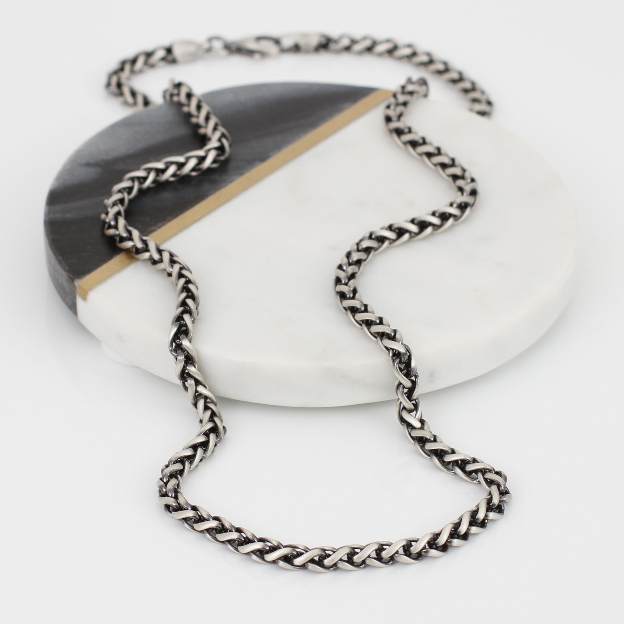Heavy Sterling Silver Detailed Wheat Chain Necklace