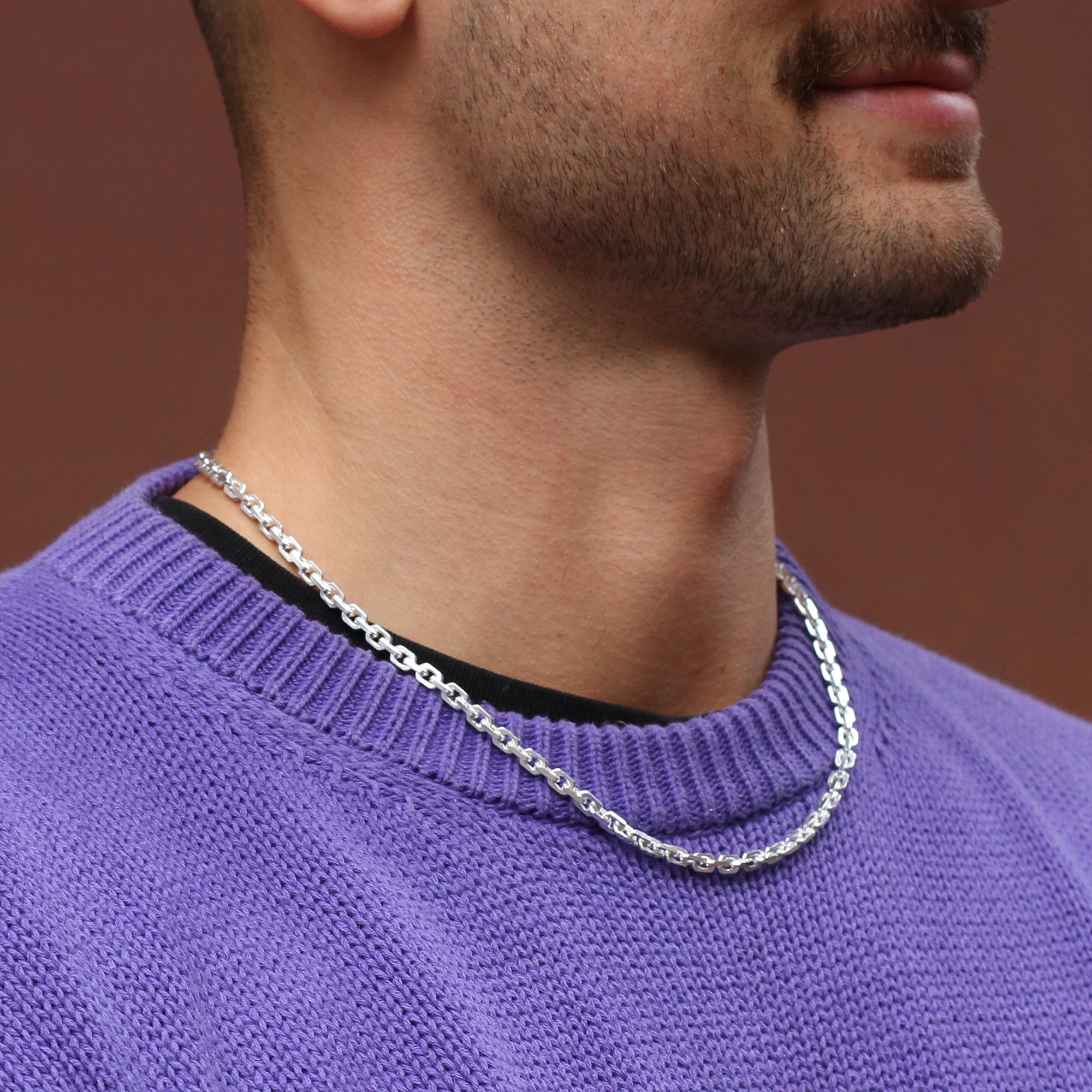 Men's Sterling Silver Anchor Chain Necklace