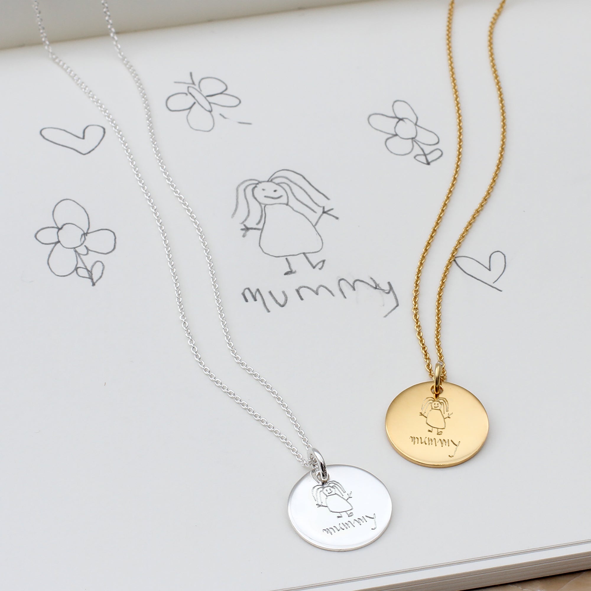 Gold Or Silver Child's Drawing Personalised Disc Necklace