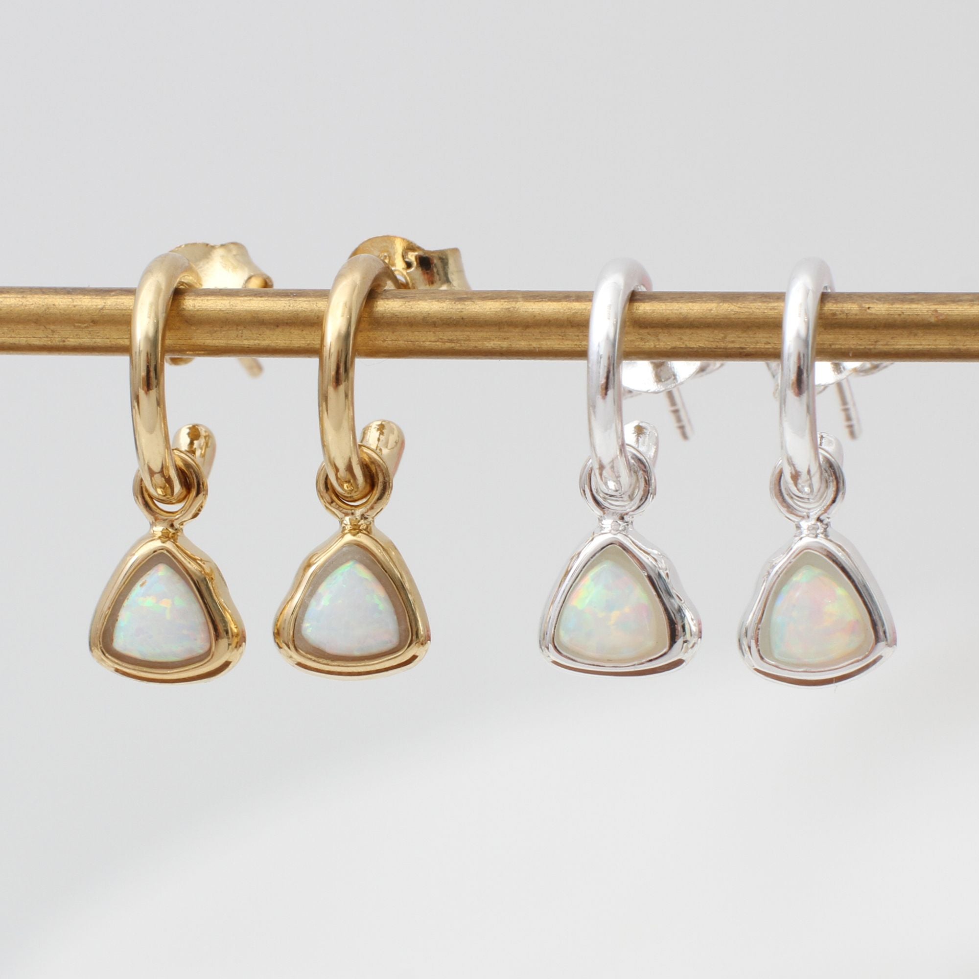 18ct Gold Plated Or Sterling Silver Opal Charm Hoop Earrings