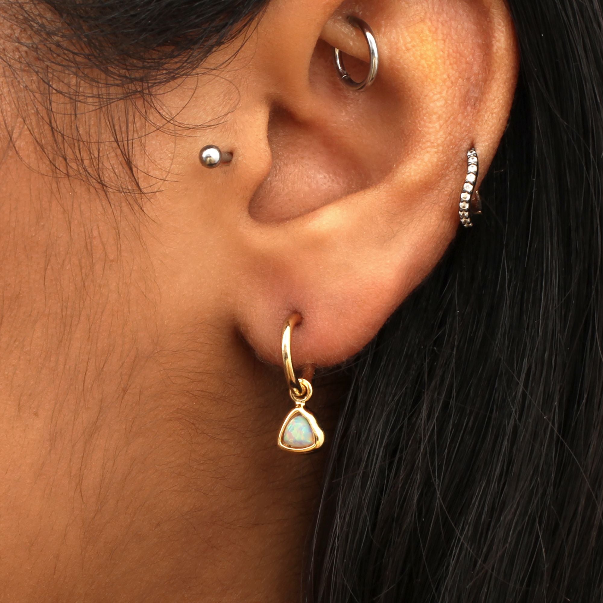 18ct Gold Plated Opal Charm Hoop Earrings