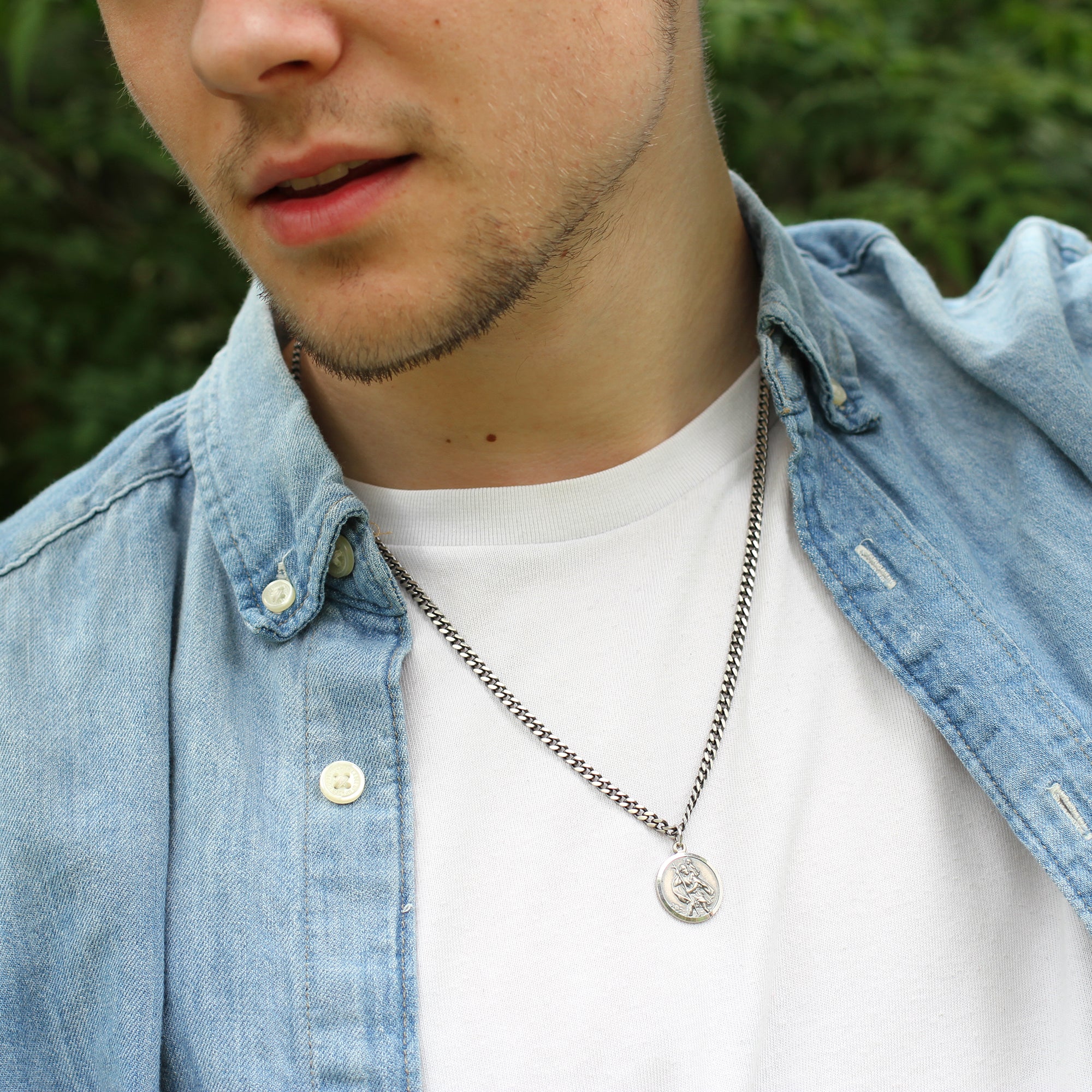 Personalised Silver St Christopher Curb Necklace