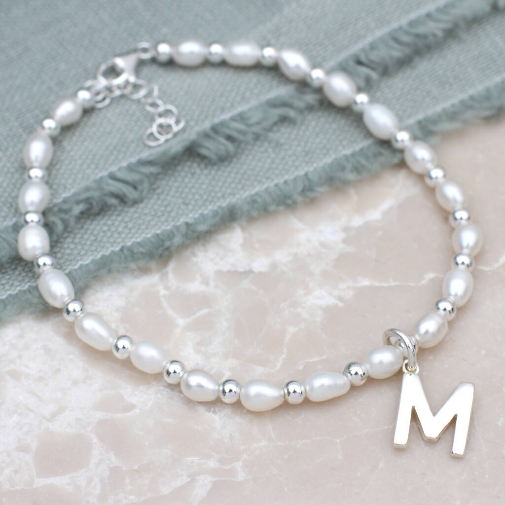 18ct Gold Plated Or Silver And Pearl Initial Bracelet