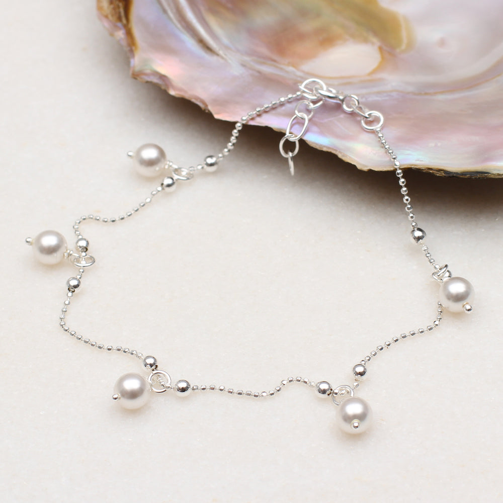 Personalised Sterling Silver And Pearl Anklet