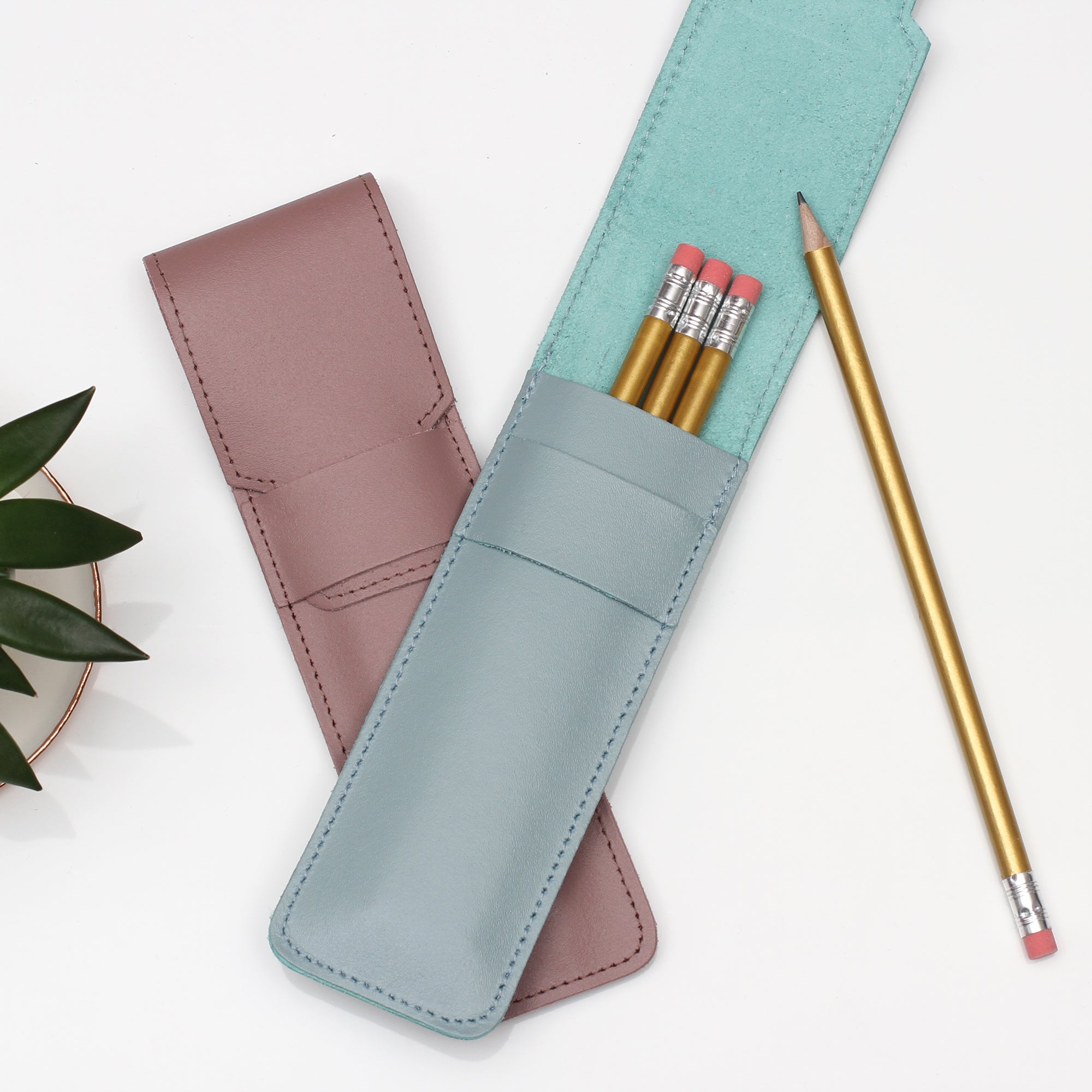 Personalised Embossed Initials Leather Pencil Case Set