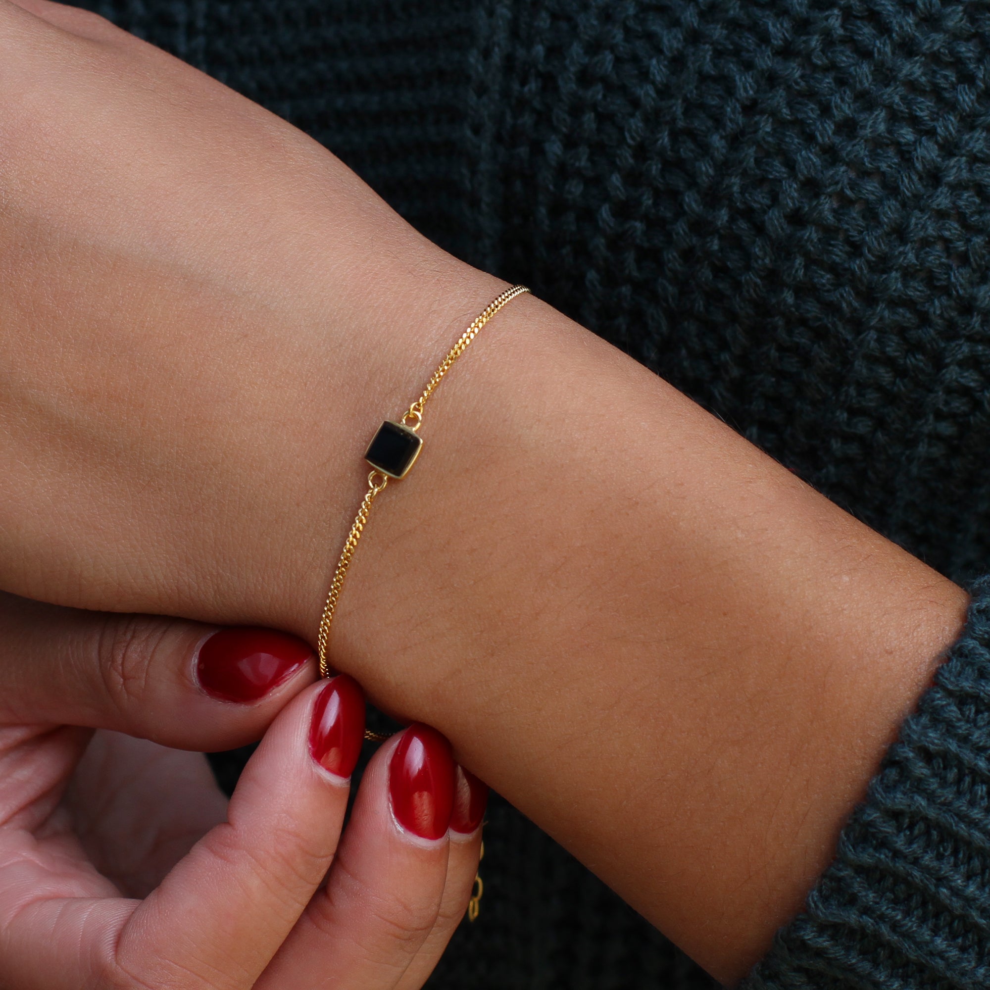 Personalised Gold Square Black Onyx Bracelet