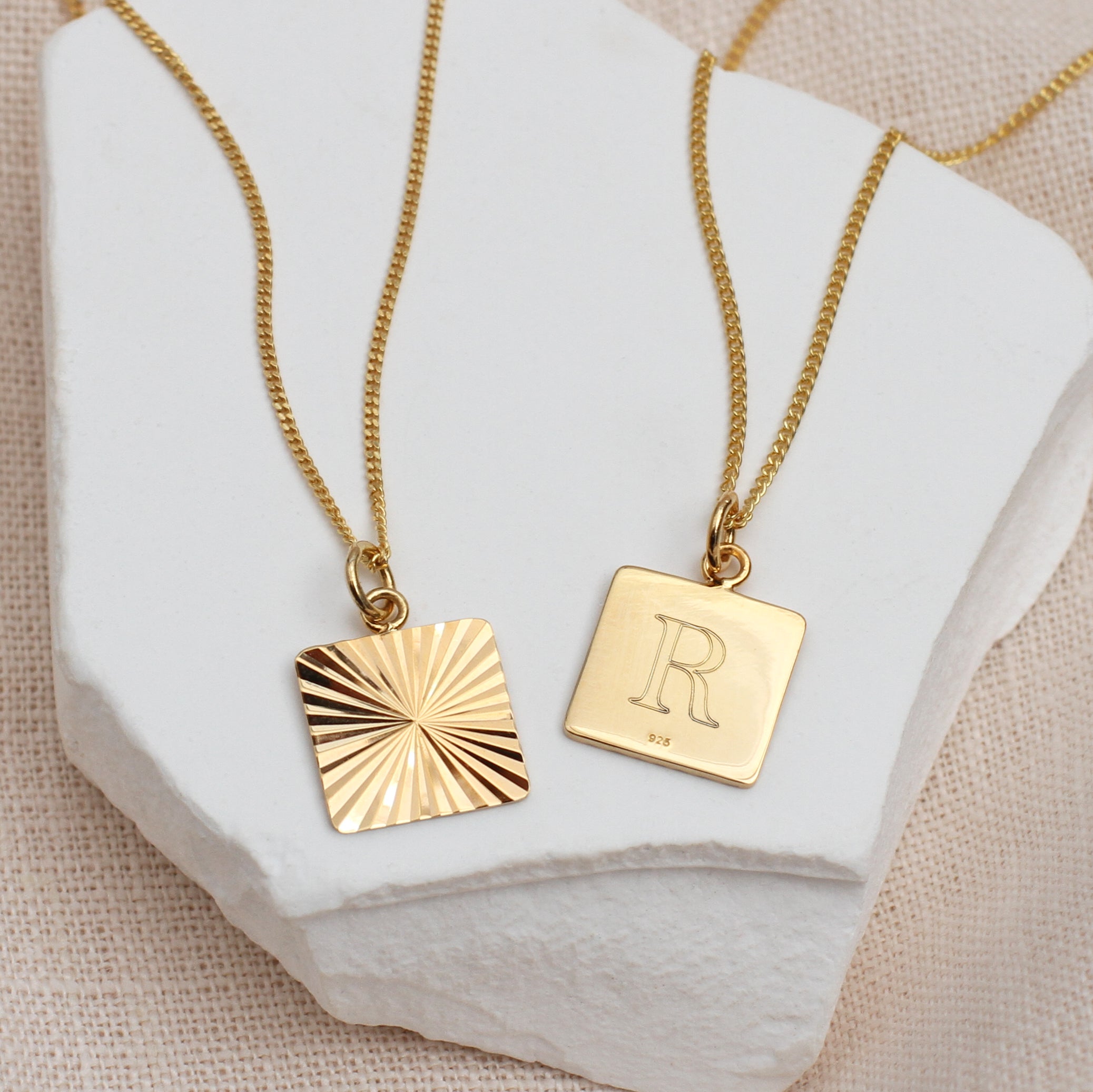 Personalised Gold Square Sunburst Necklace | FREE UK