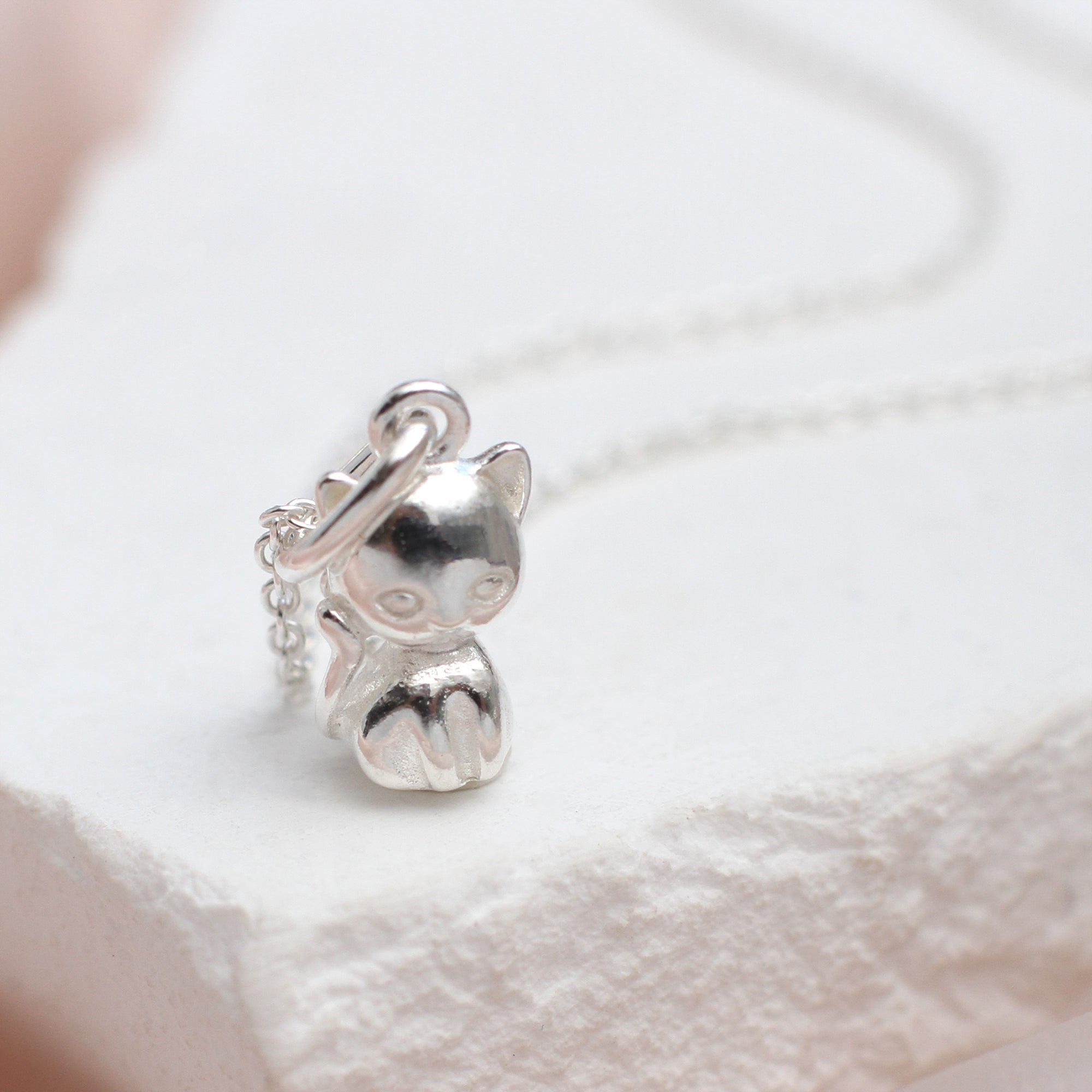 Personalised Sterling Silver Mini Cat Charm Necklace