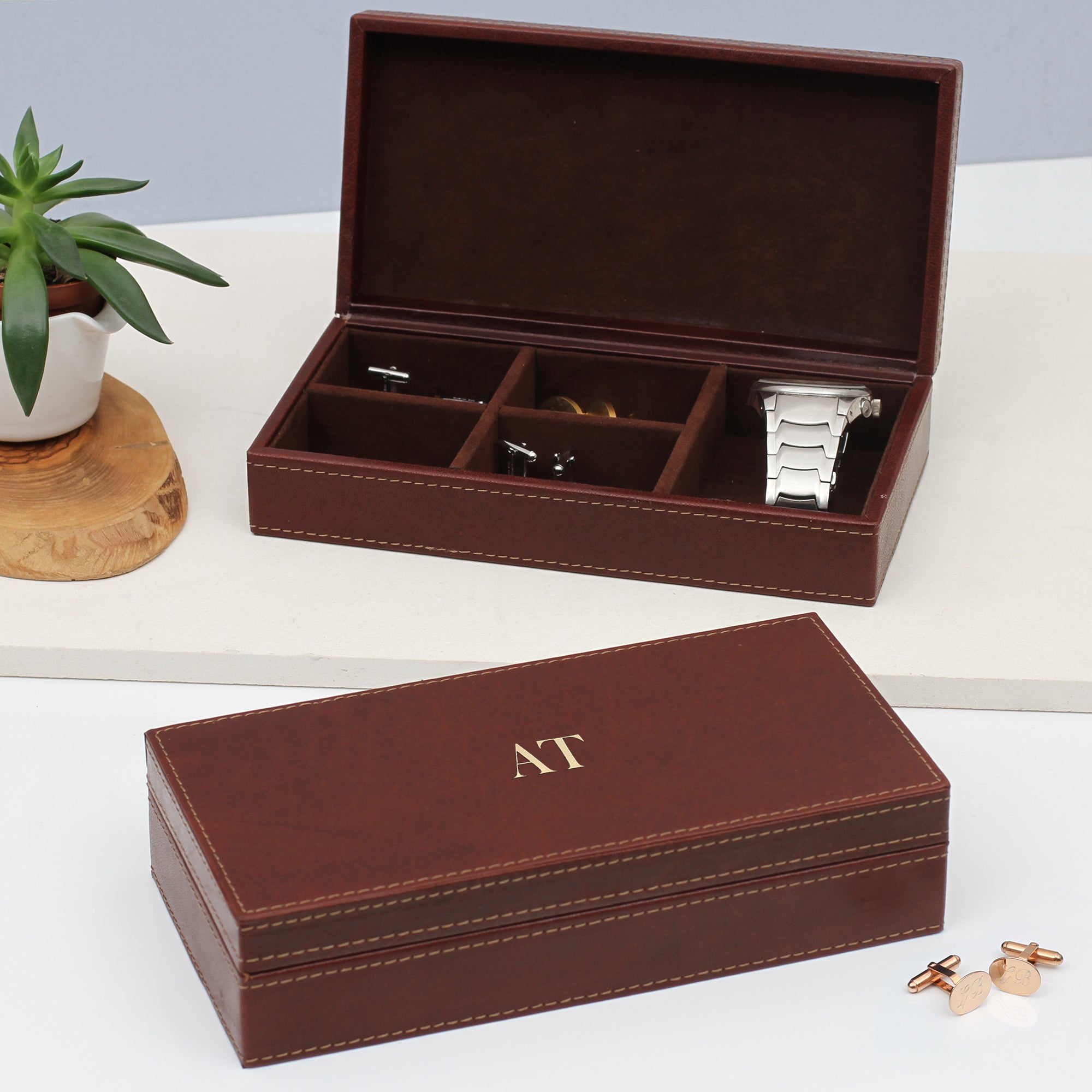 Personalised Men's Leather Jewellery And Watch Box