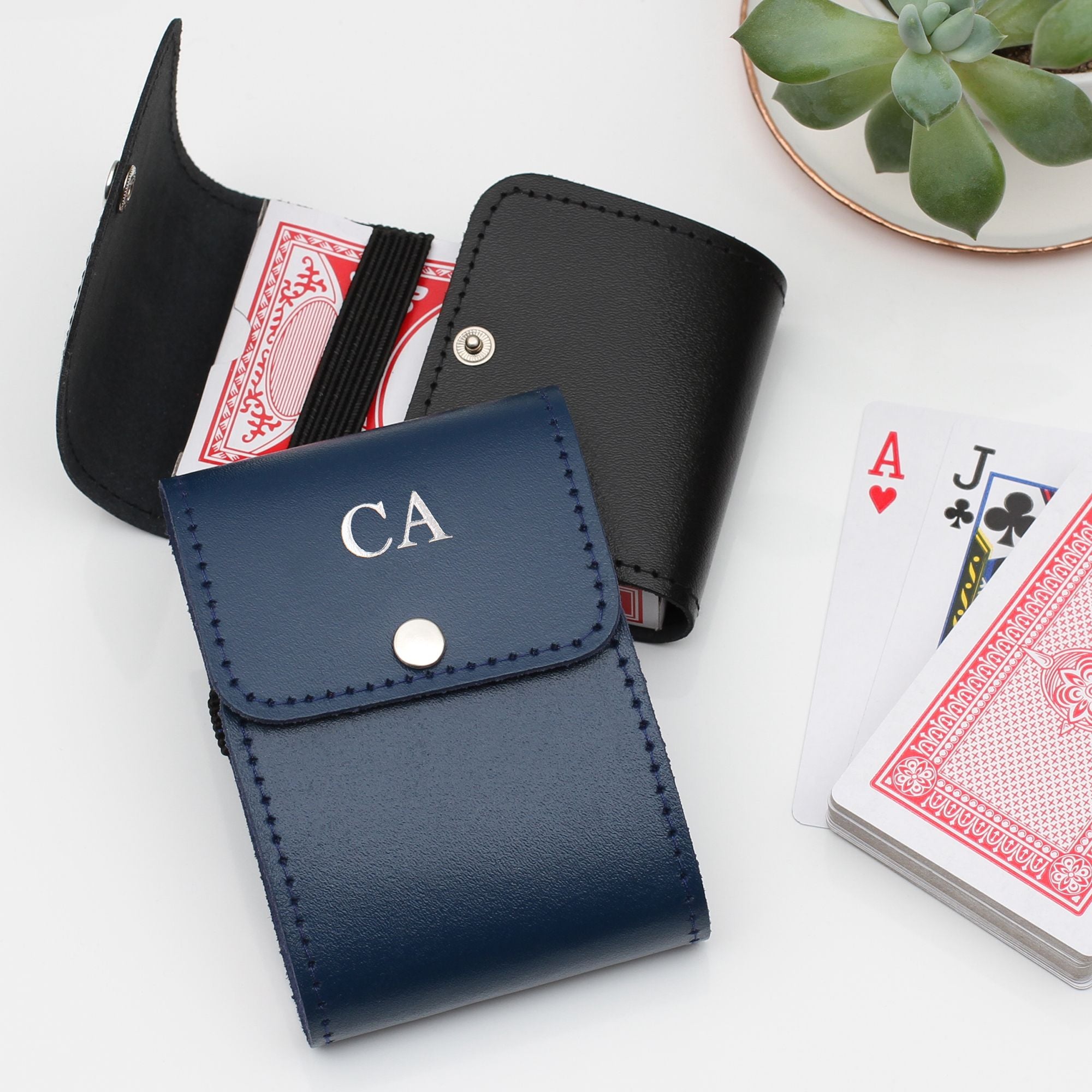 Personalised Leather Playing Card Holder And Cards