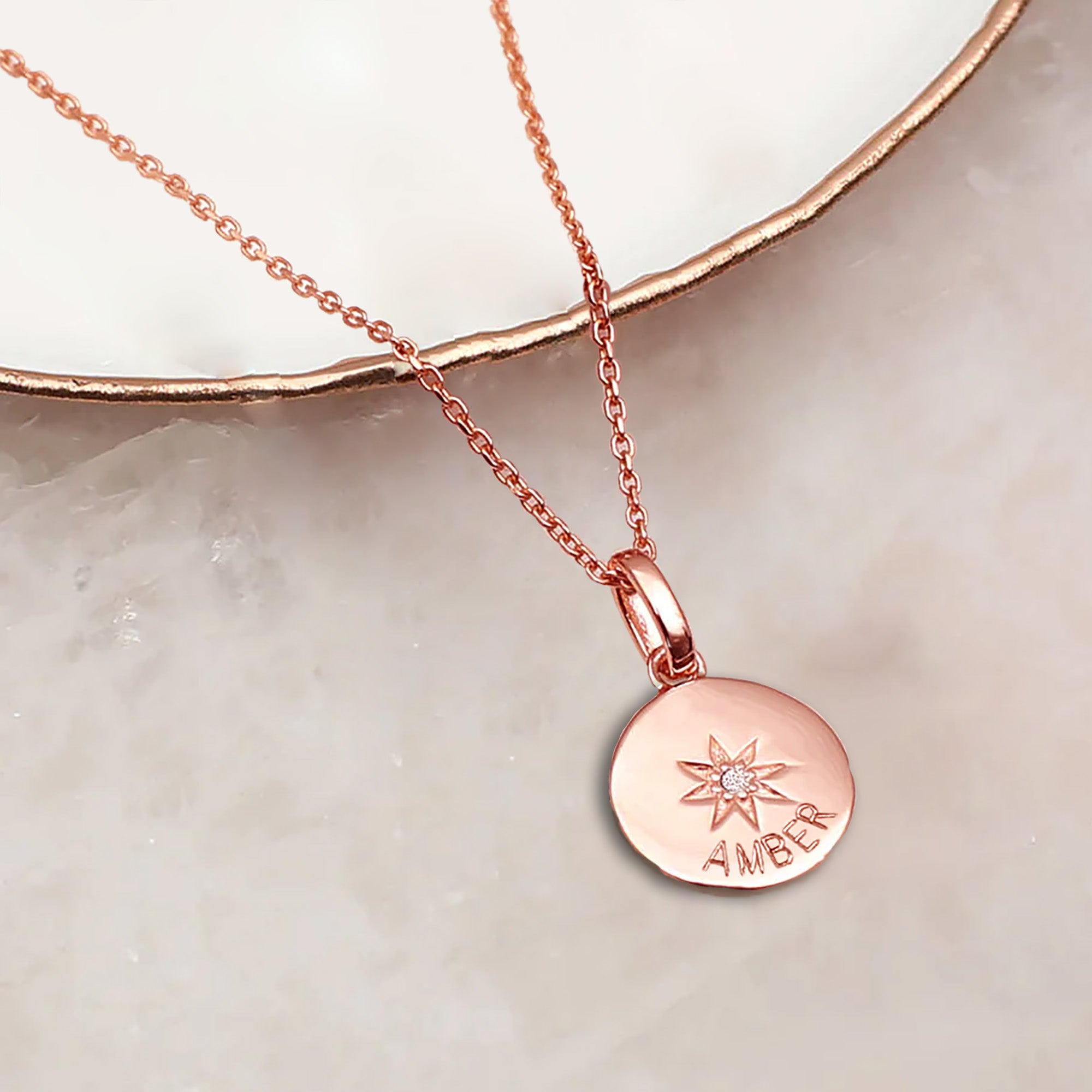 Personalised 18ct Rose Gold Plated Diamond Set Pendant