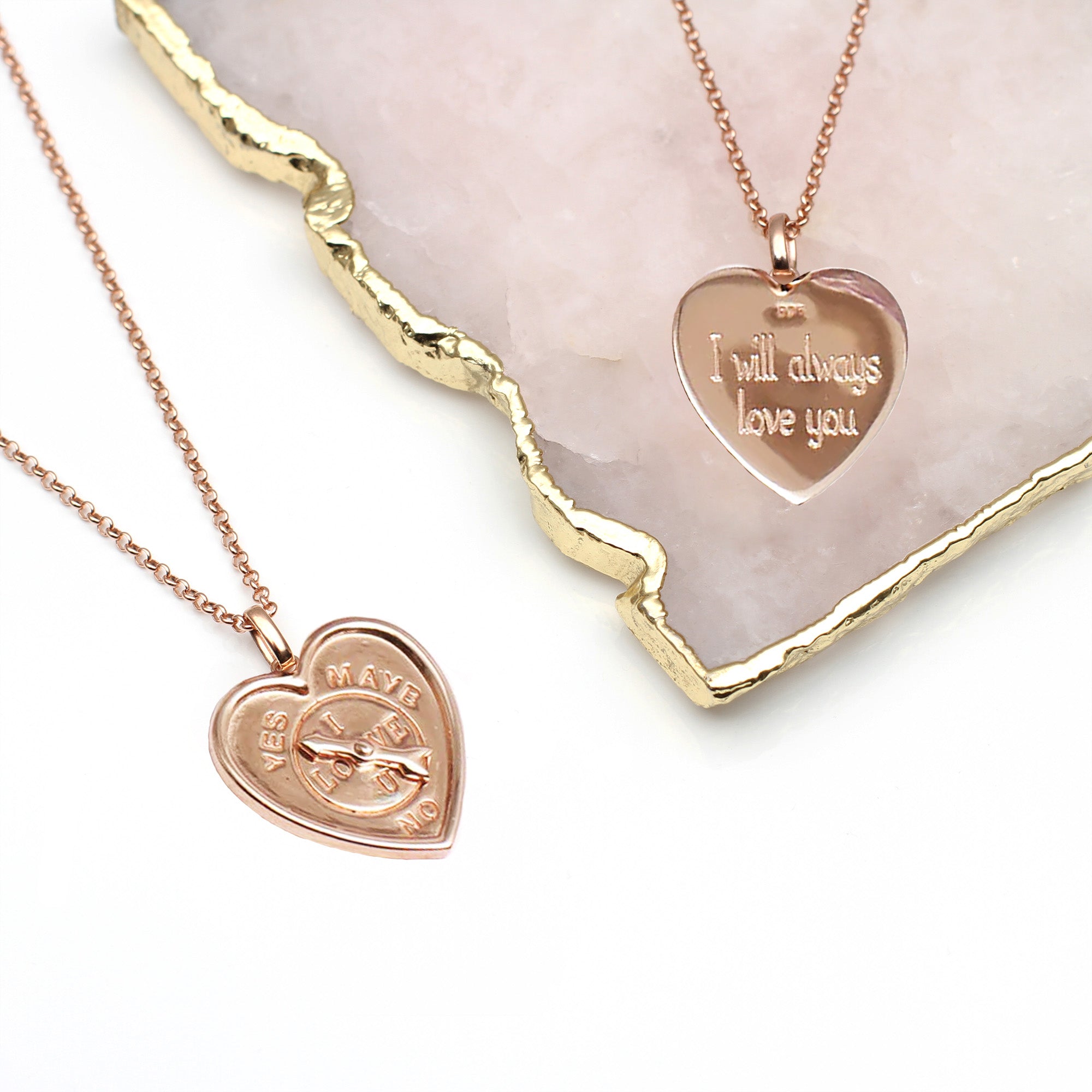 Personalised 18ct Rose Gold 'I Love You' Arrow Spinner Necklace