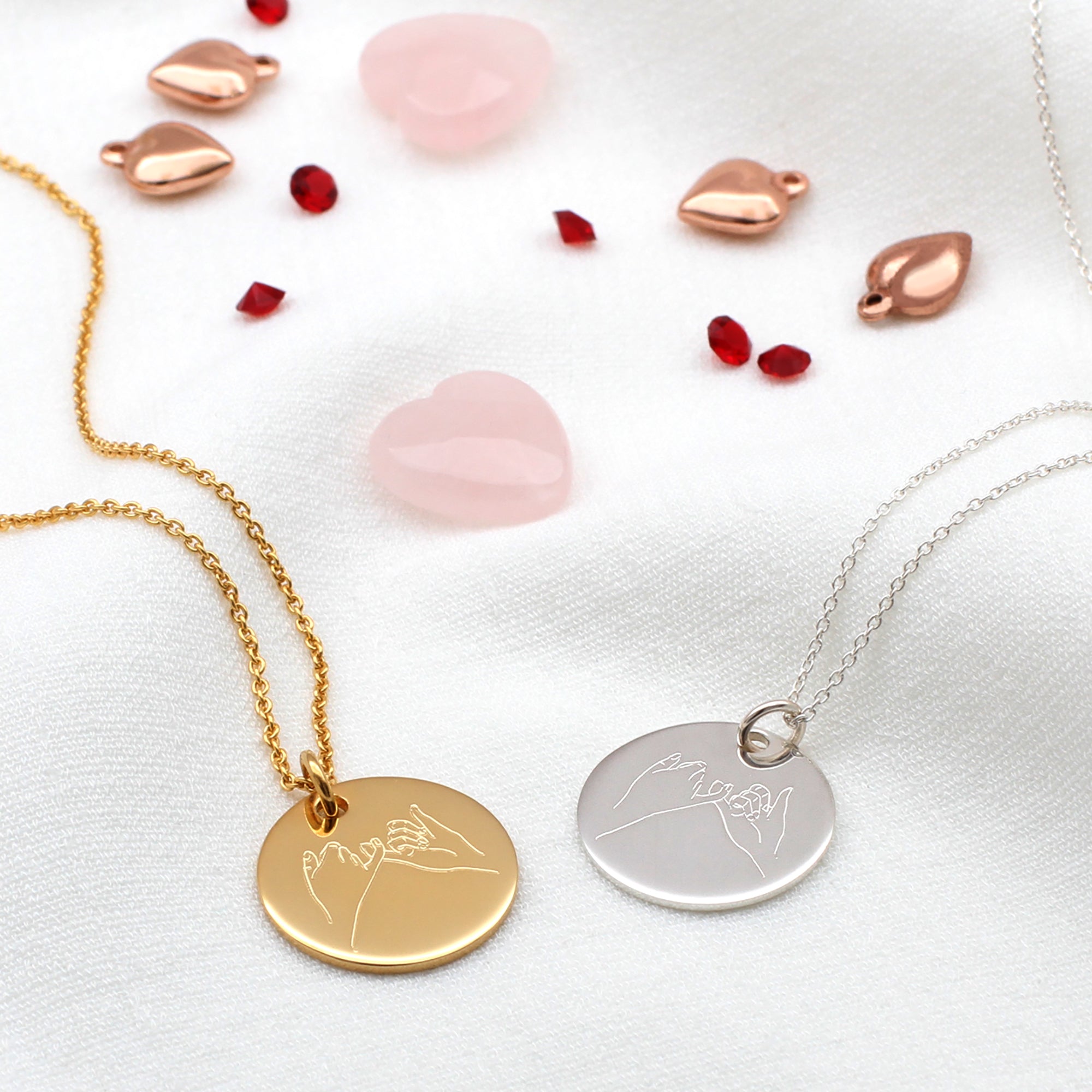Sterling Silver or Gold Plated Pinky Promise Disc Necklace