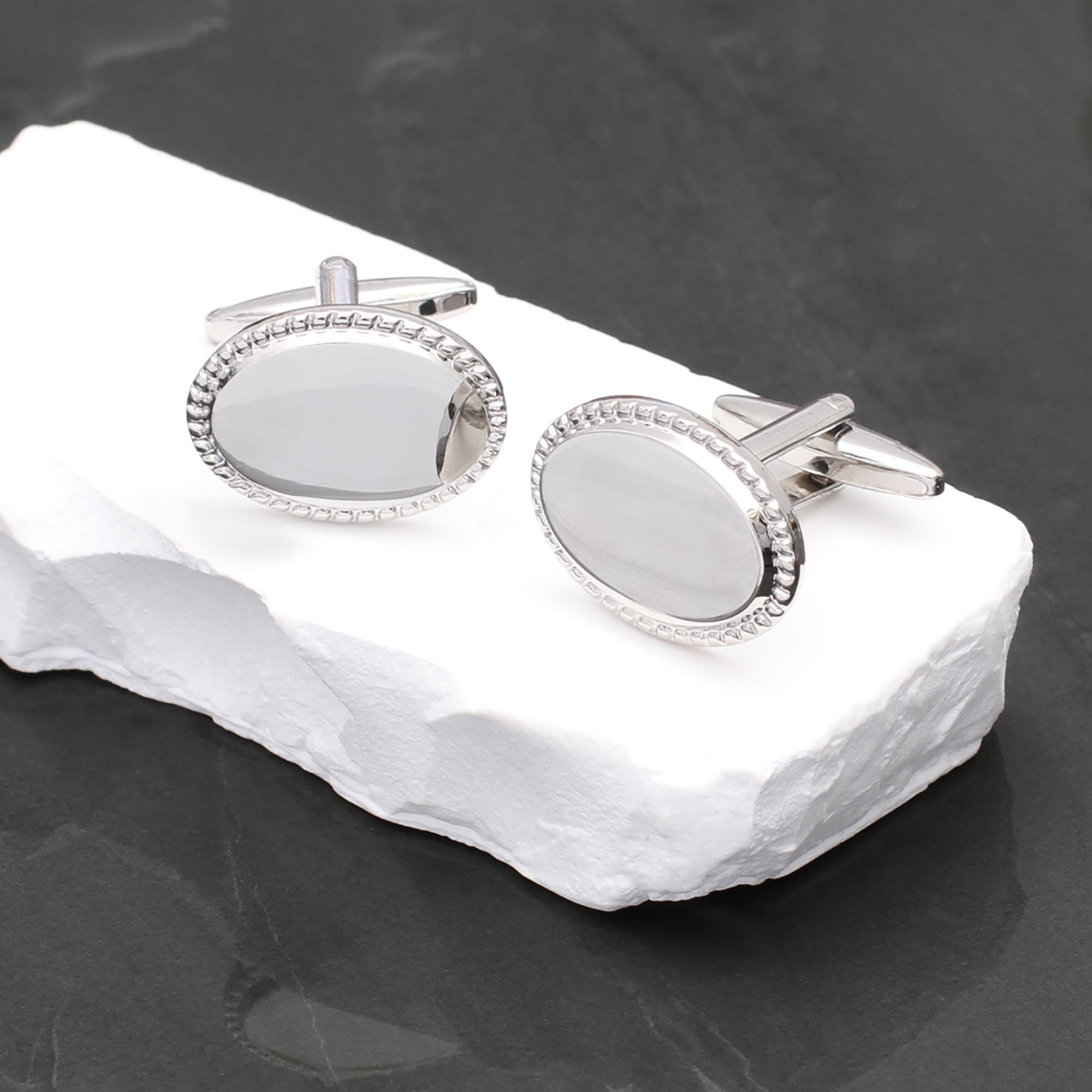 Silver Grain Edge Monogram Cufflinks