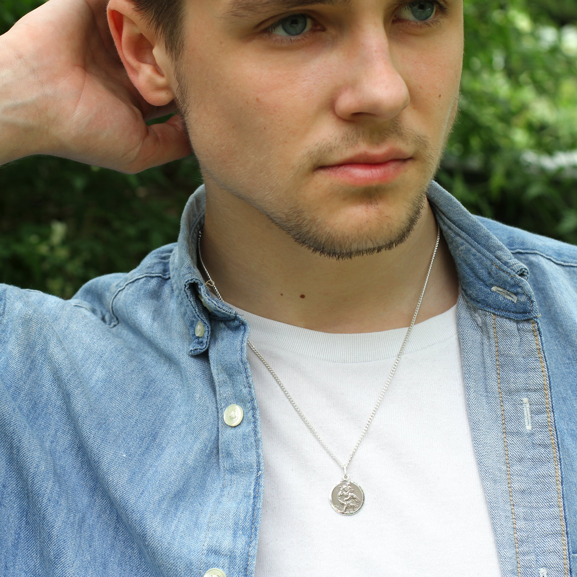 Sterling Silver St Christopher And Curb Chain