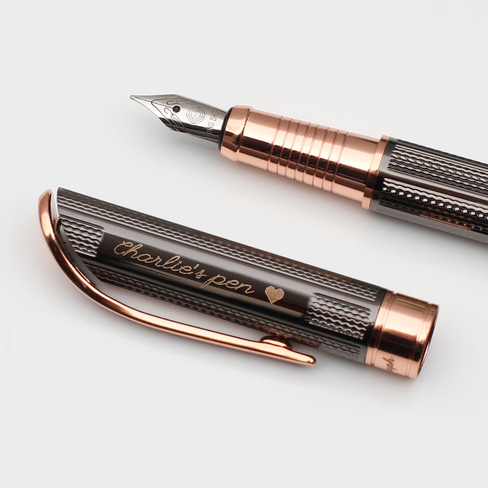 Personalised Gunmetal And Rose Gold Plated Fountain Pen
