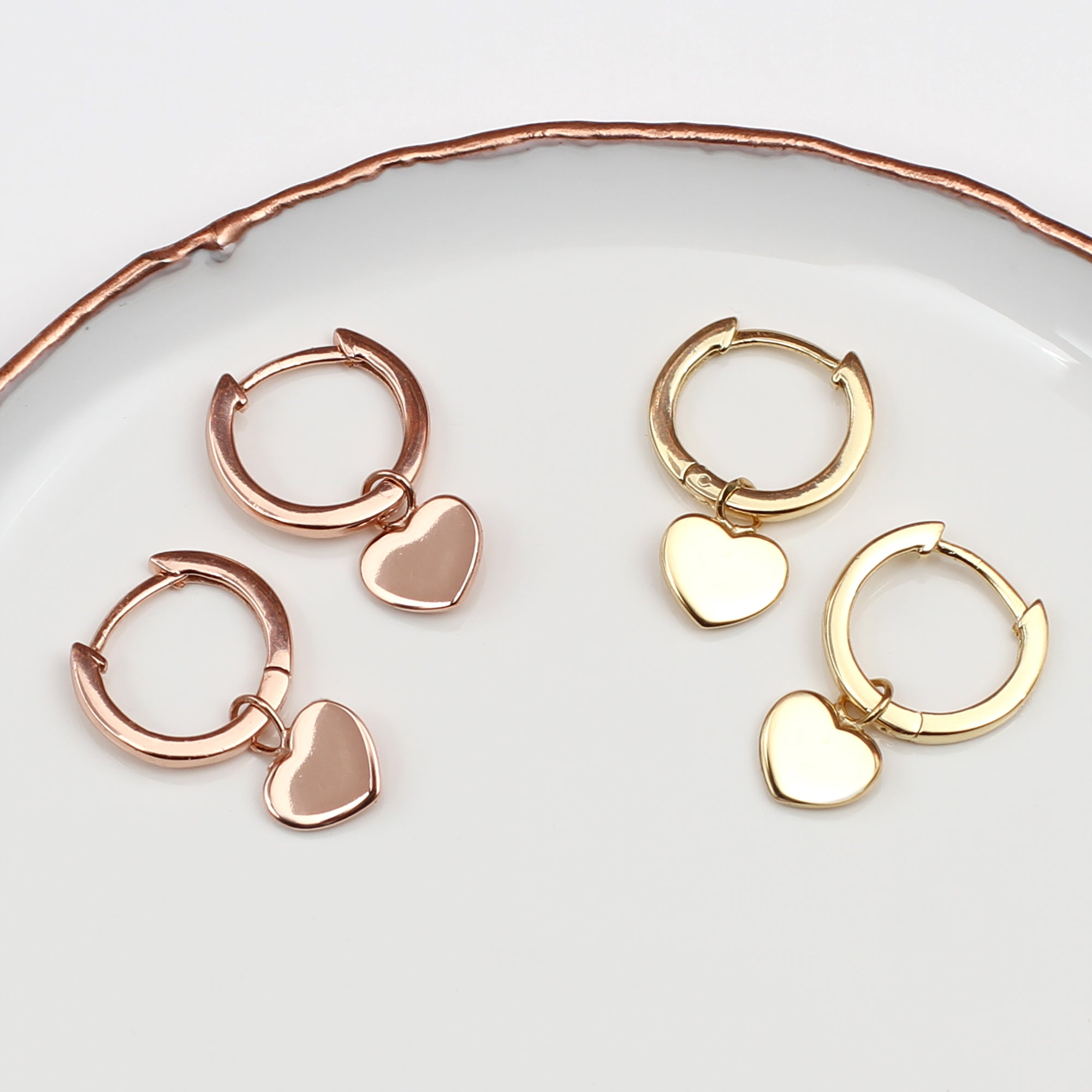 18ct Rose Gold Plated Heart Charm Earrings