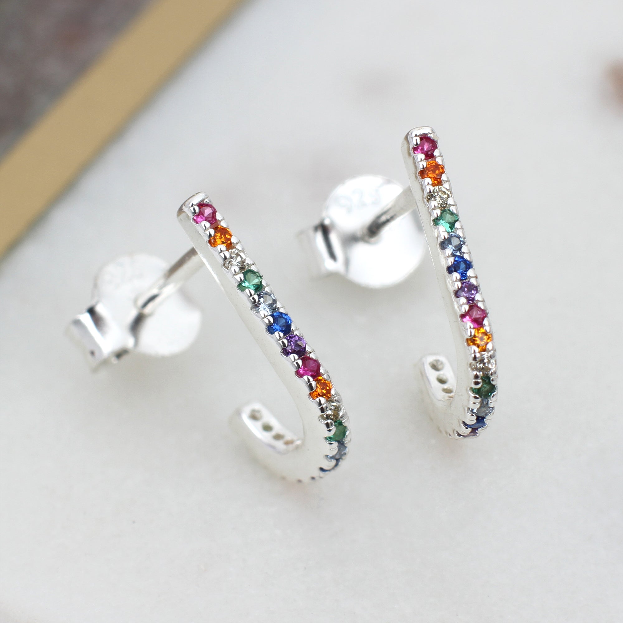 Sterling Silver Rainbow U Stud Earrings