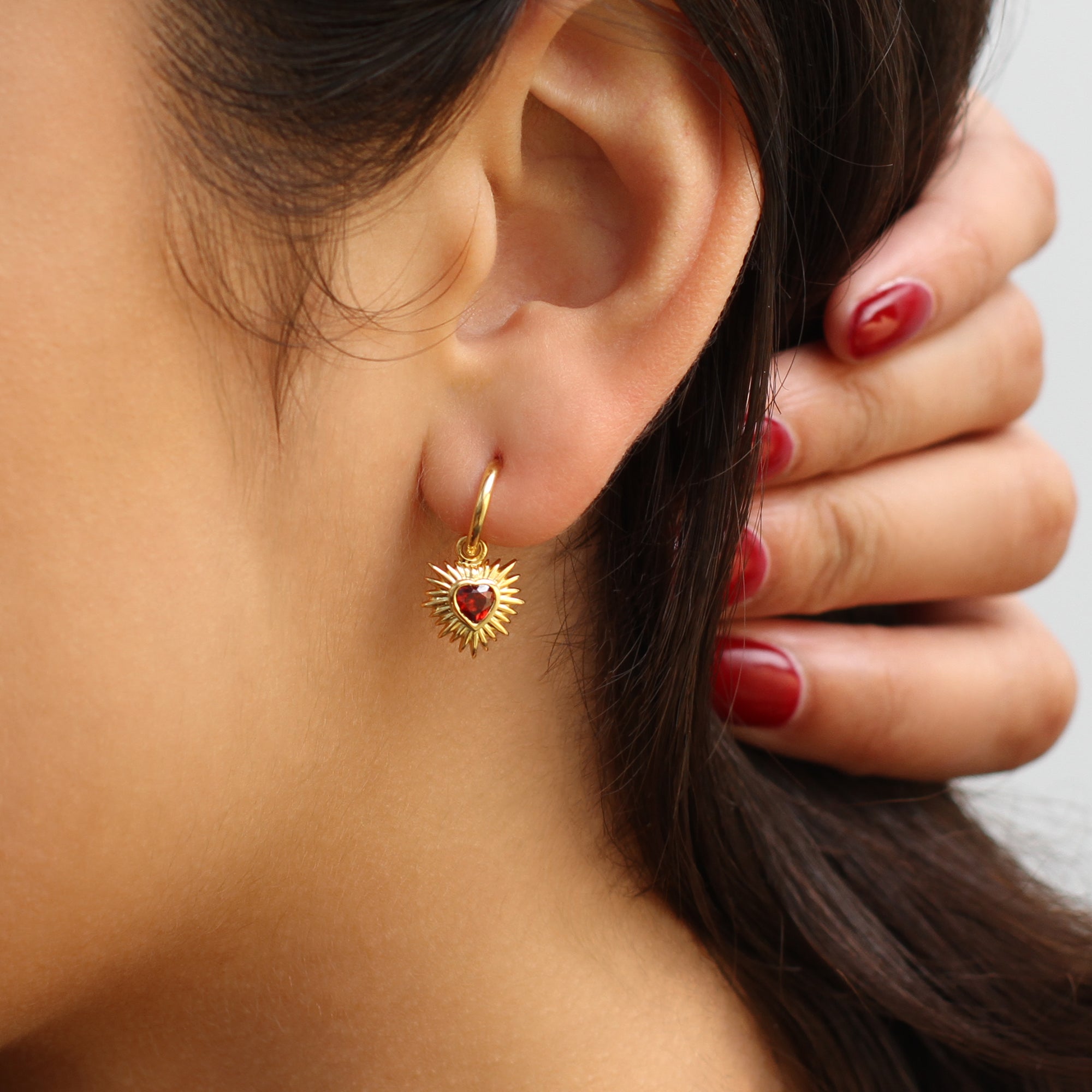 Gold & Red Sacred Heart Earrings