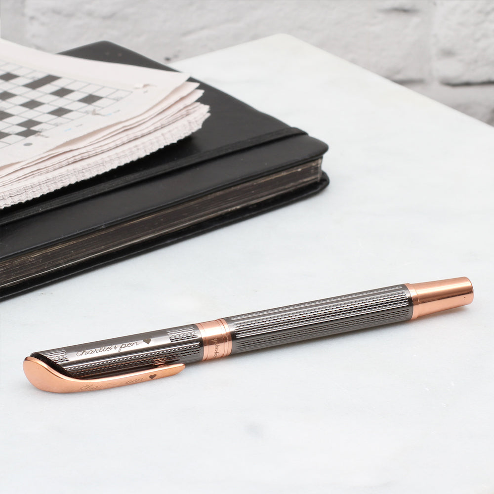Personalised Gunmetal And Rose Gold Plated Fountain Pen