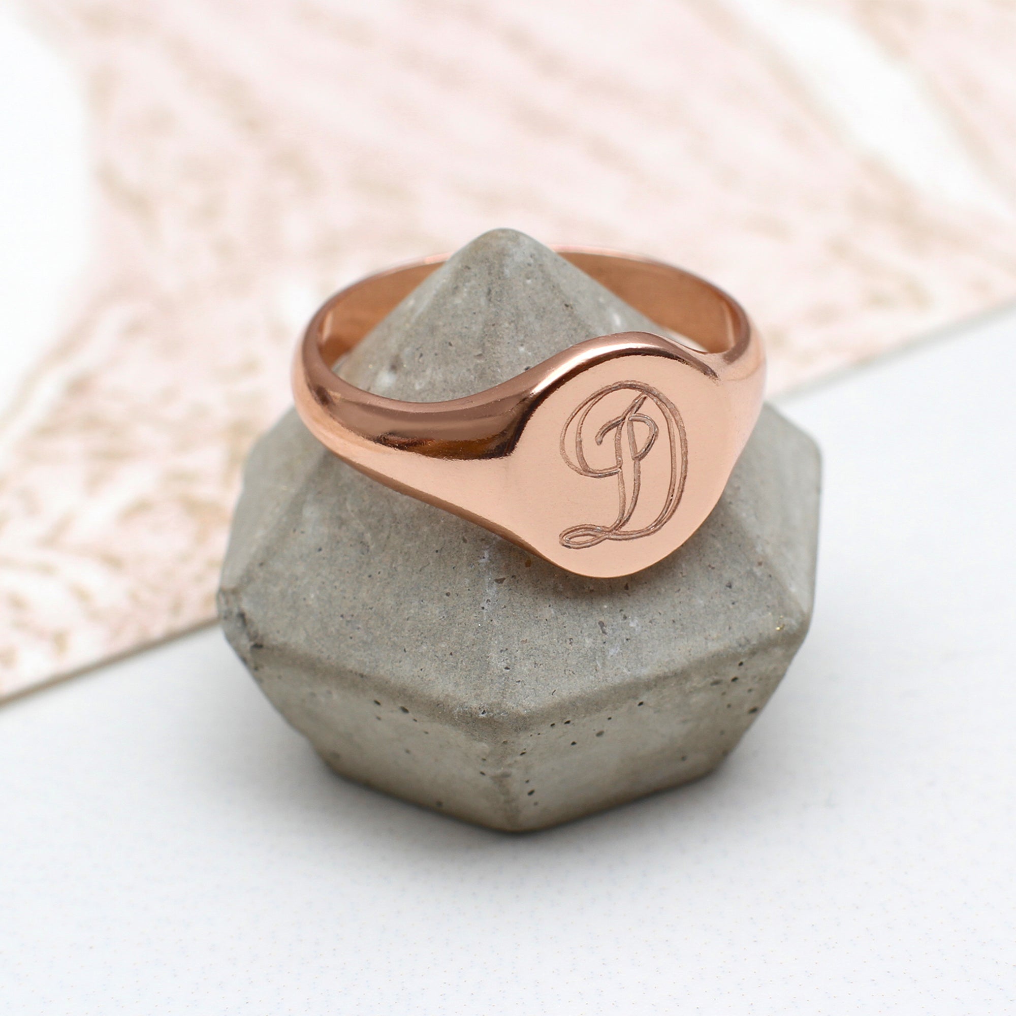 Ladies Rose Gold Monogram Signet Ring