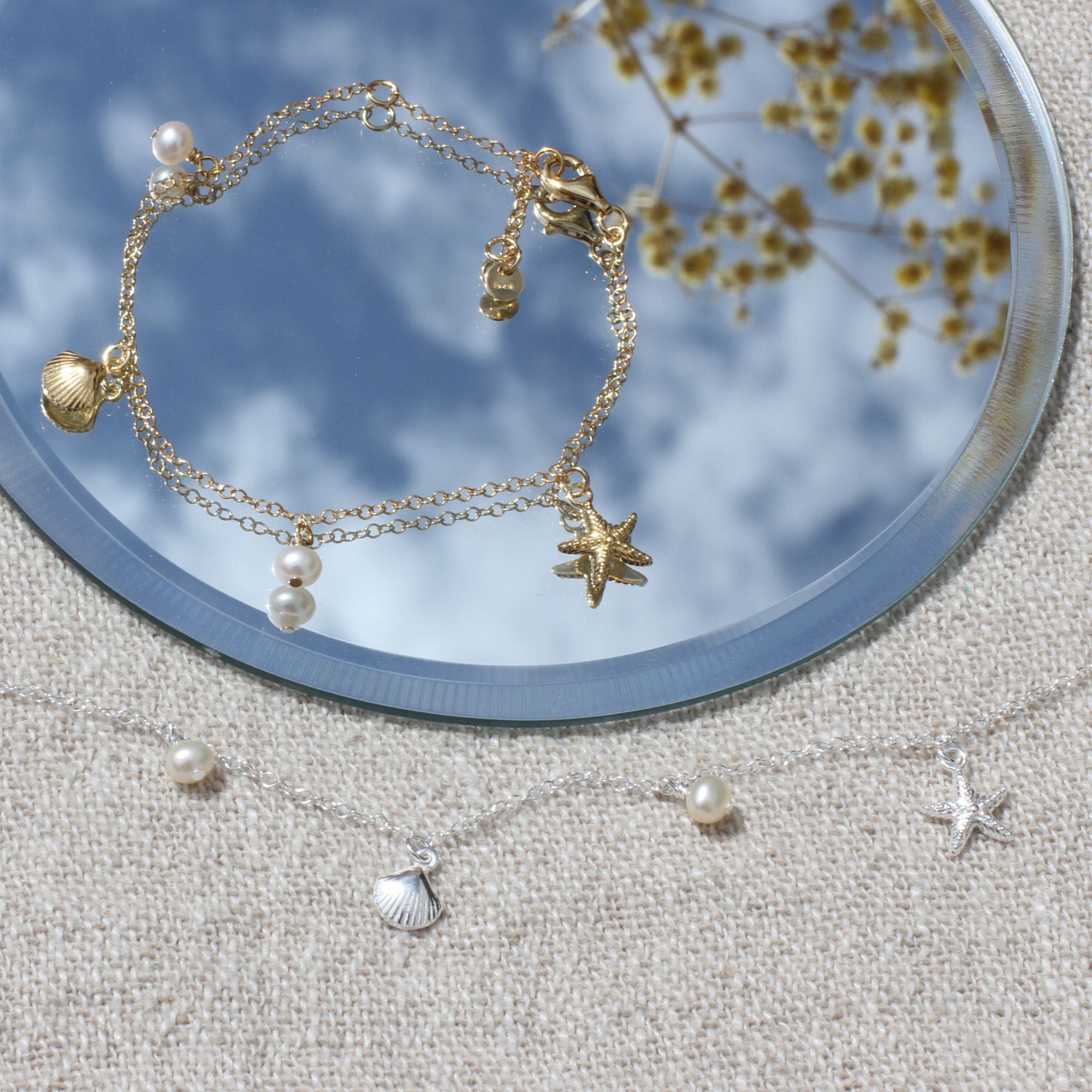 Personalised Sterling Silver or Gold Plated Seashell Charm Bracelet