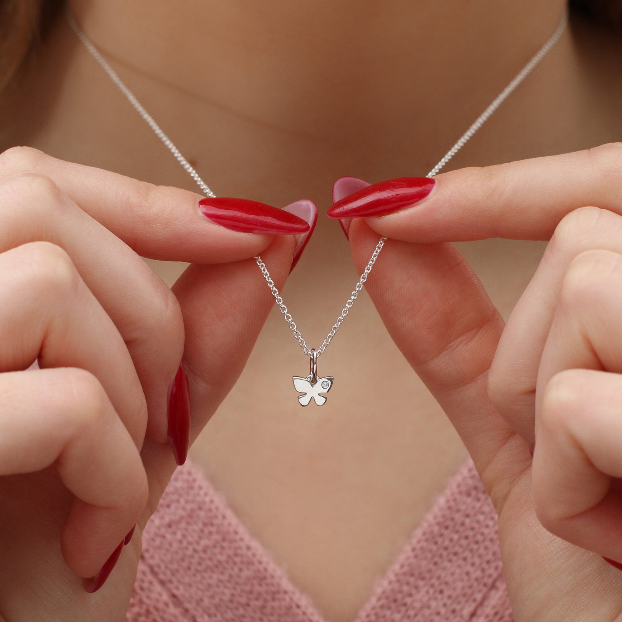 Sterling Silver Butterfly Friendship Necklace Set