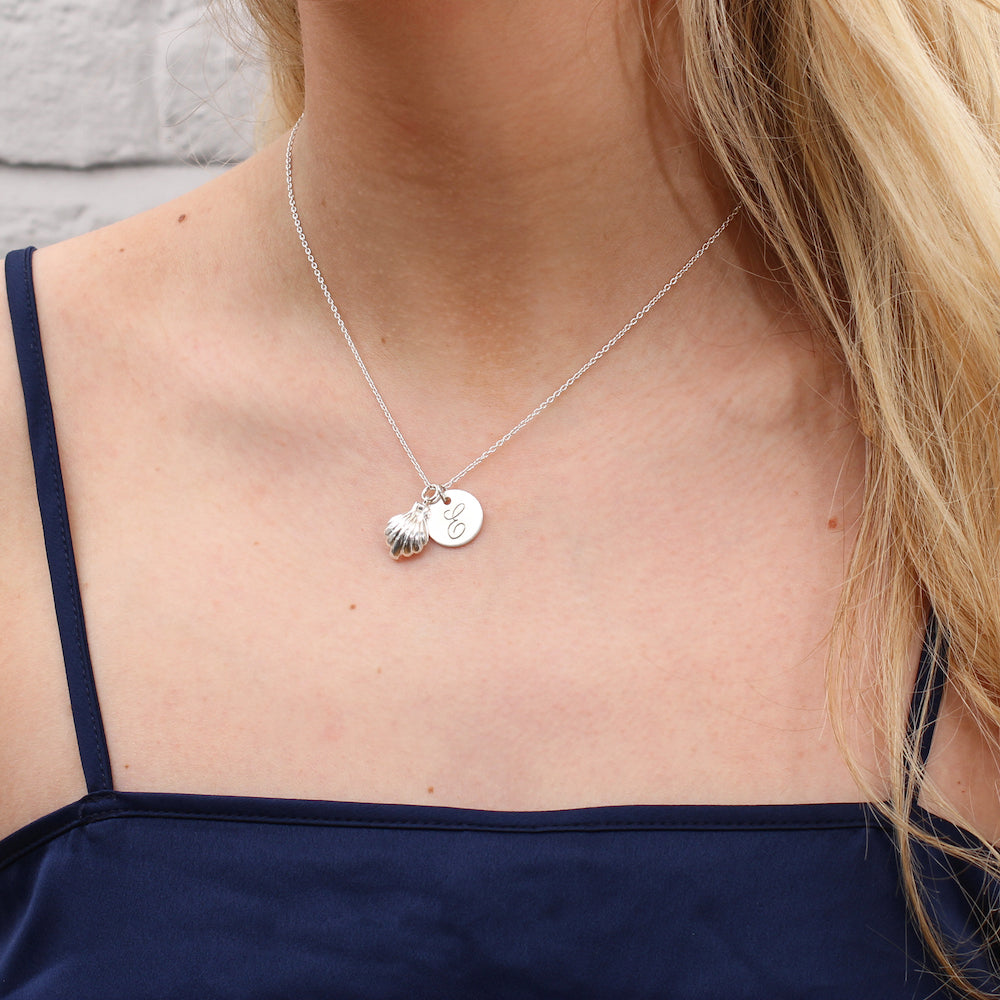 Personalised Sterling Silver Disc and Pearl Shell Necklace