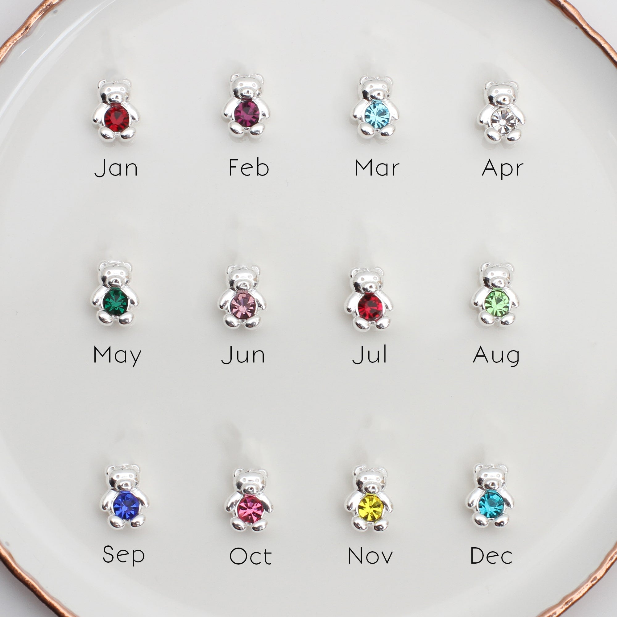 Personalised Sterling Silver Birthstone Teddy Earrings