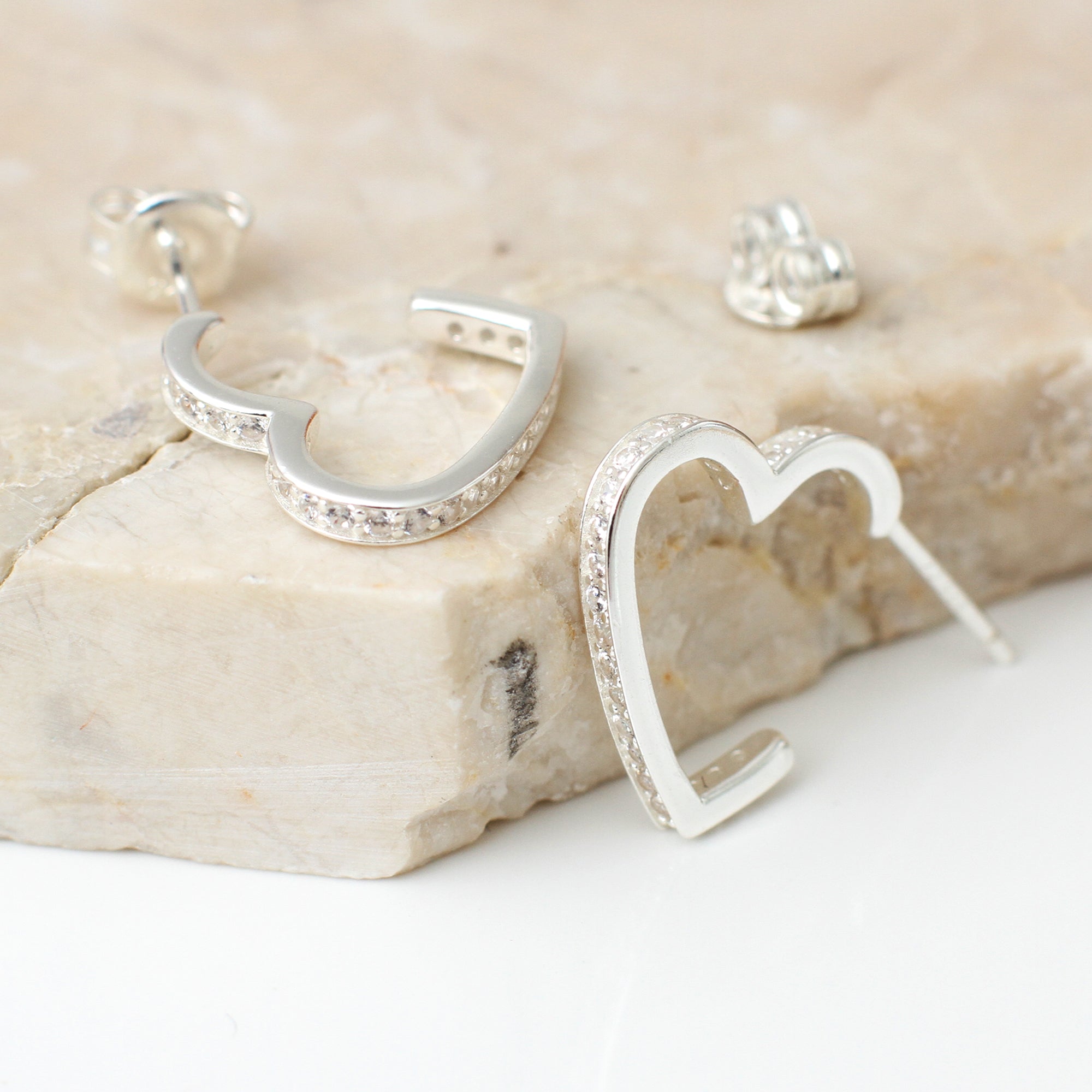 18ct Gold Plated Or Silver Crystal Heart Hoop Earrings