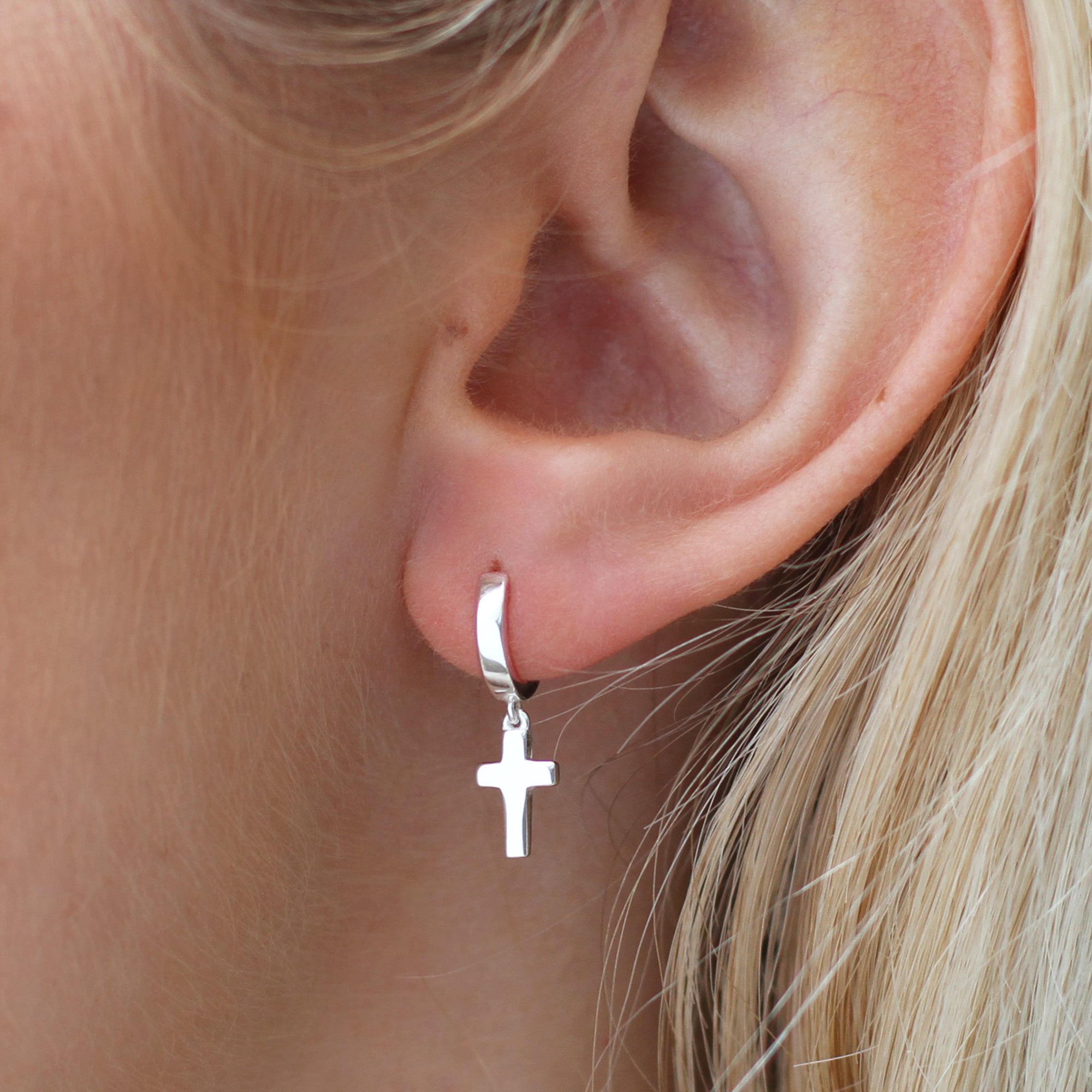 18ct Gold Plated Or Silver Cross Huggie Hoop Earrings