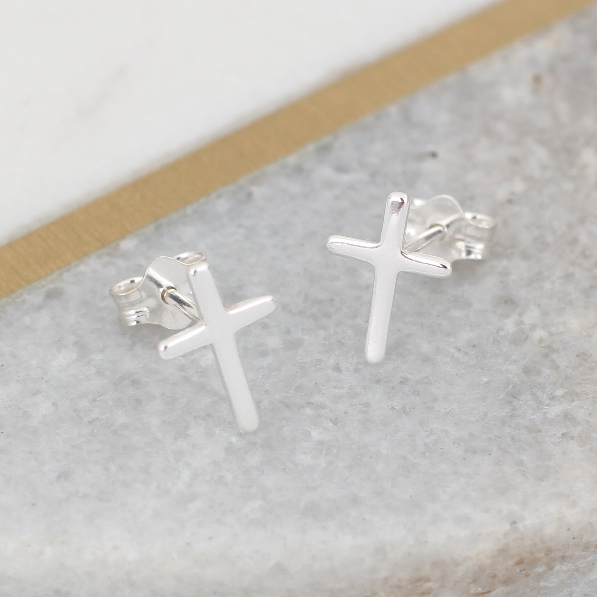 Tiny Sterling Silver Cross Earrings