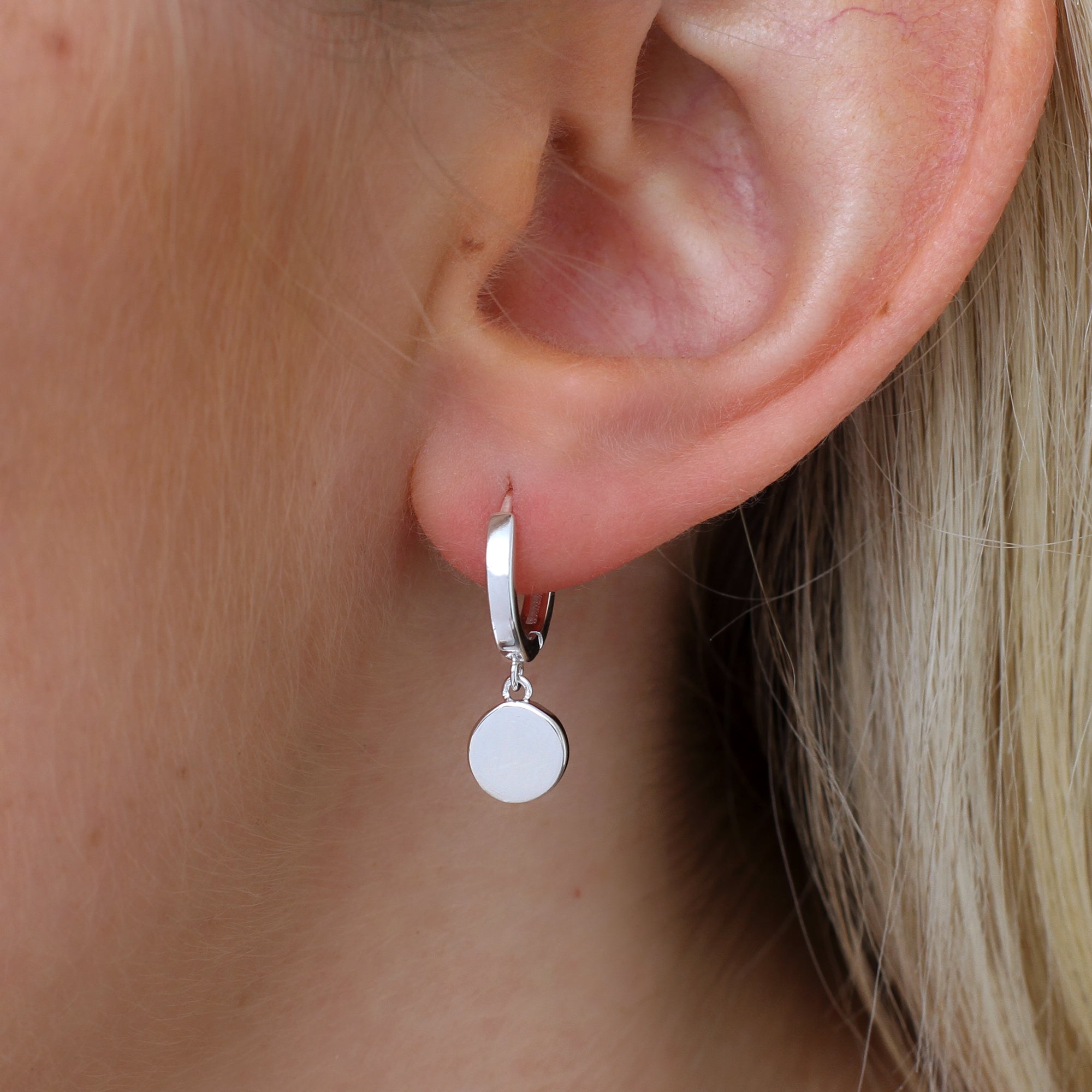 Sterling Silver Disc Huggie Hoop Earrings