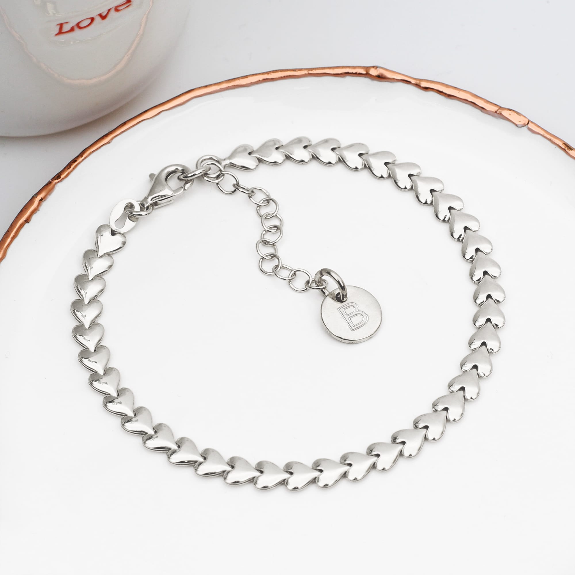 Sterling Silver Or 18ct Yellow Gold Plated Heart Chain Bracelet