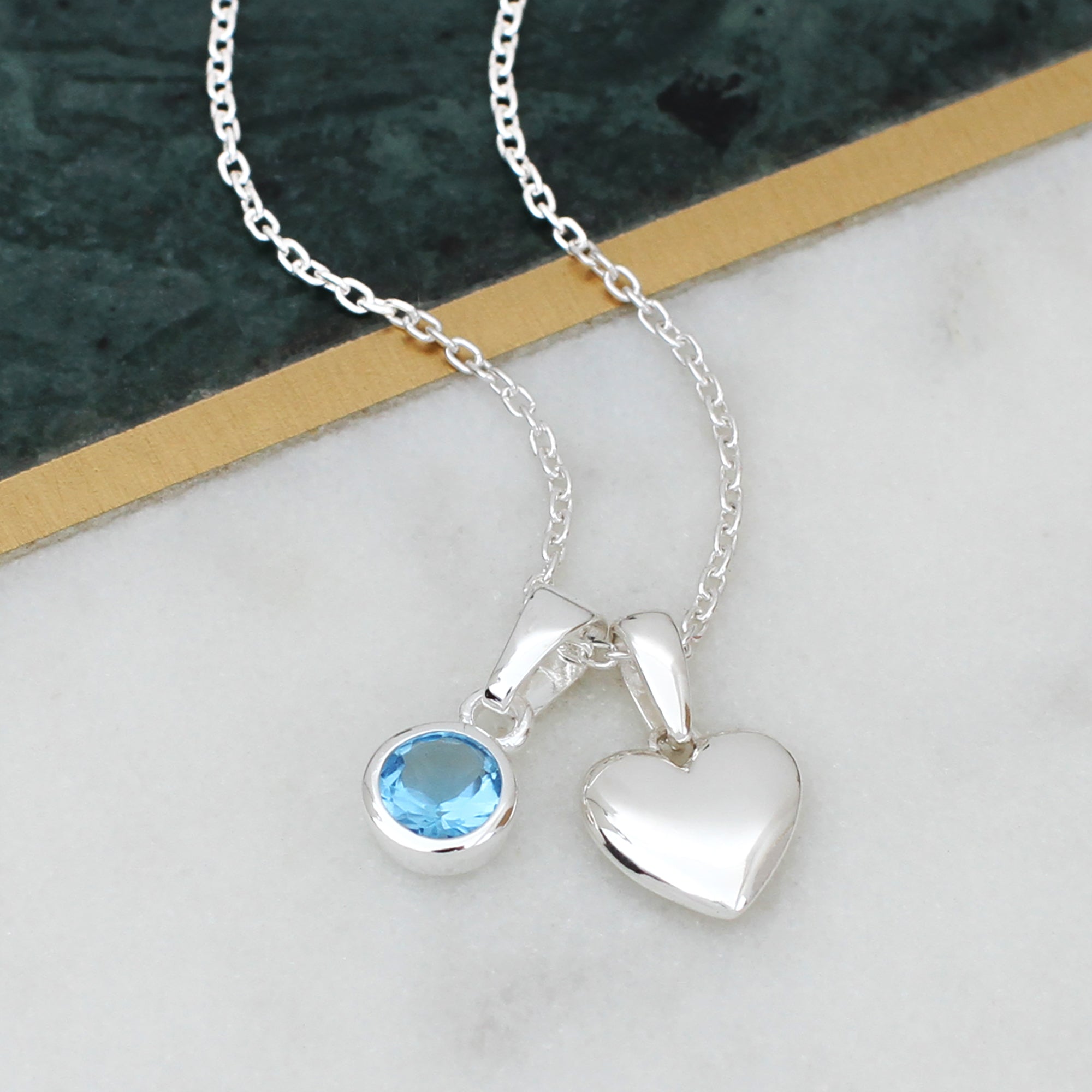 18ct Gold or Silver Birthstone & Heart Charm Necklace