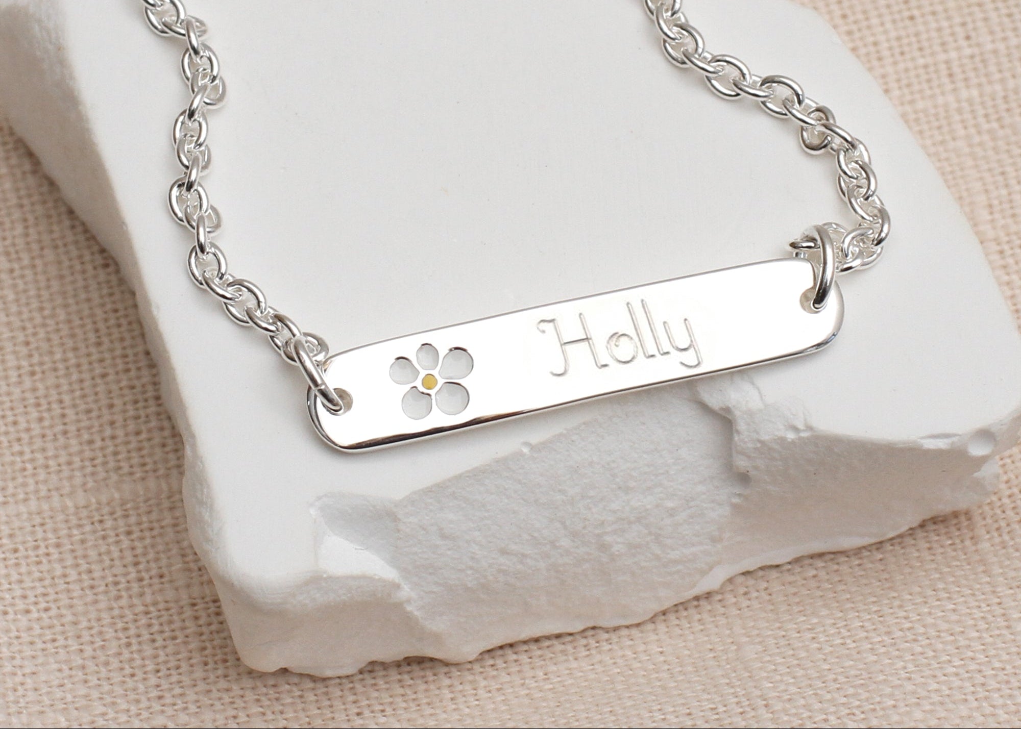Personalised Sterling Silver Daisy ID Bracelet