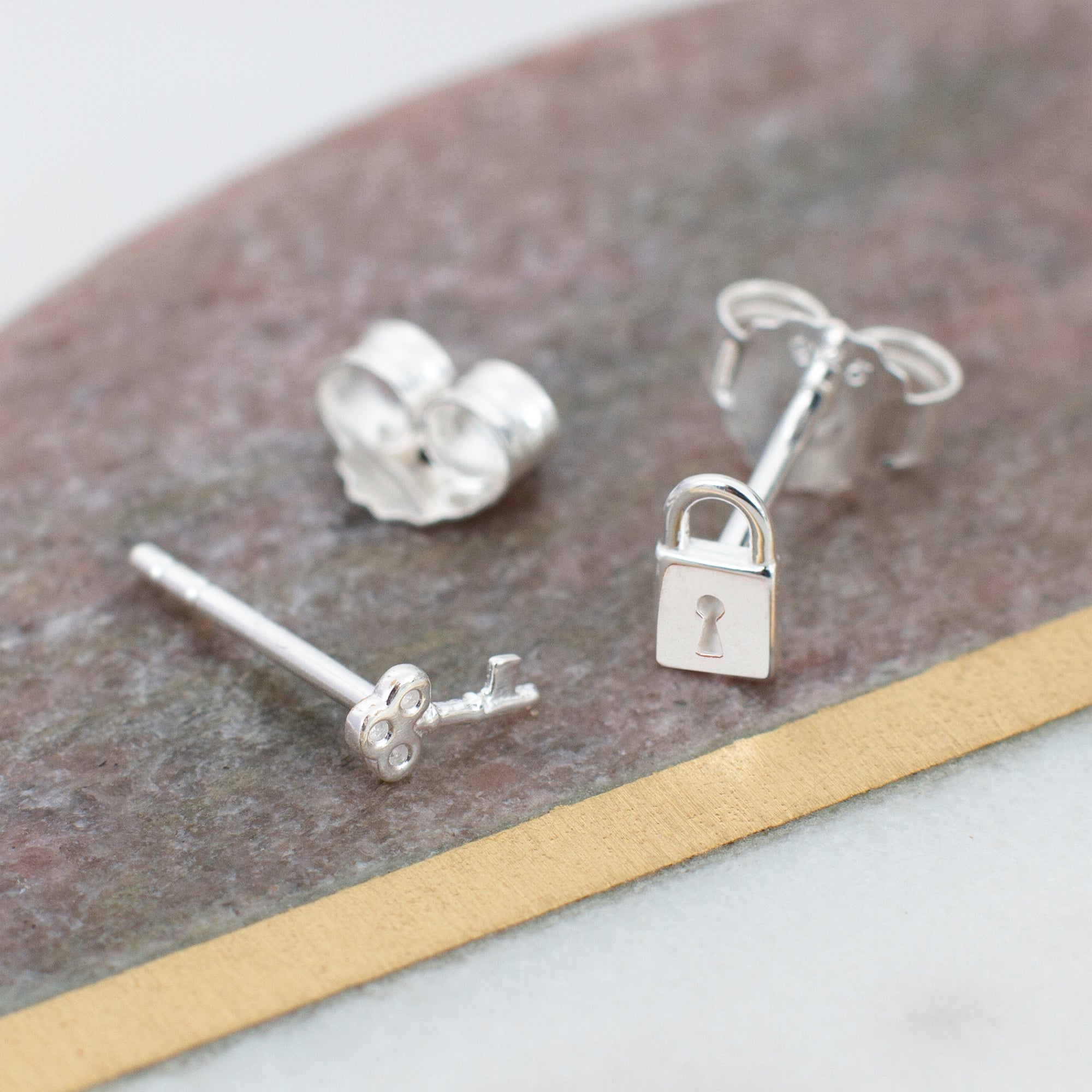 Sterling Silver Lock And Key Earrings