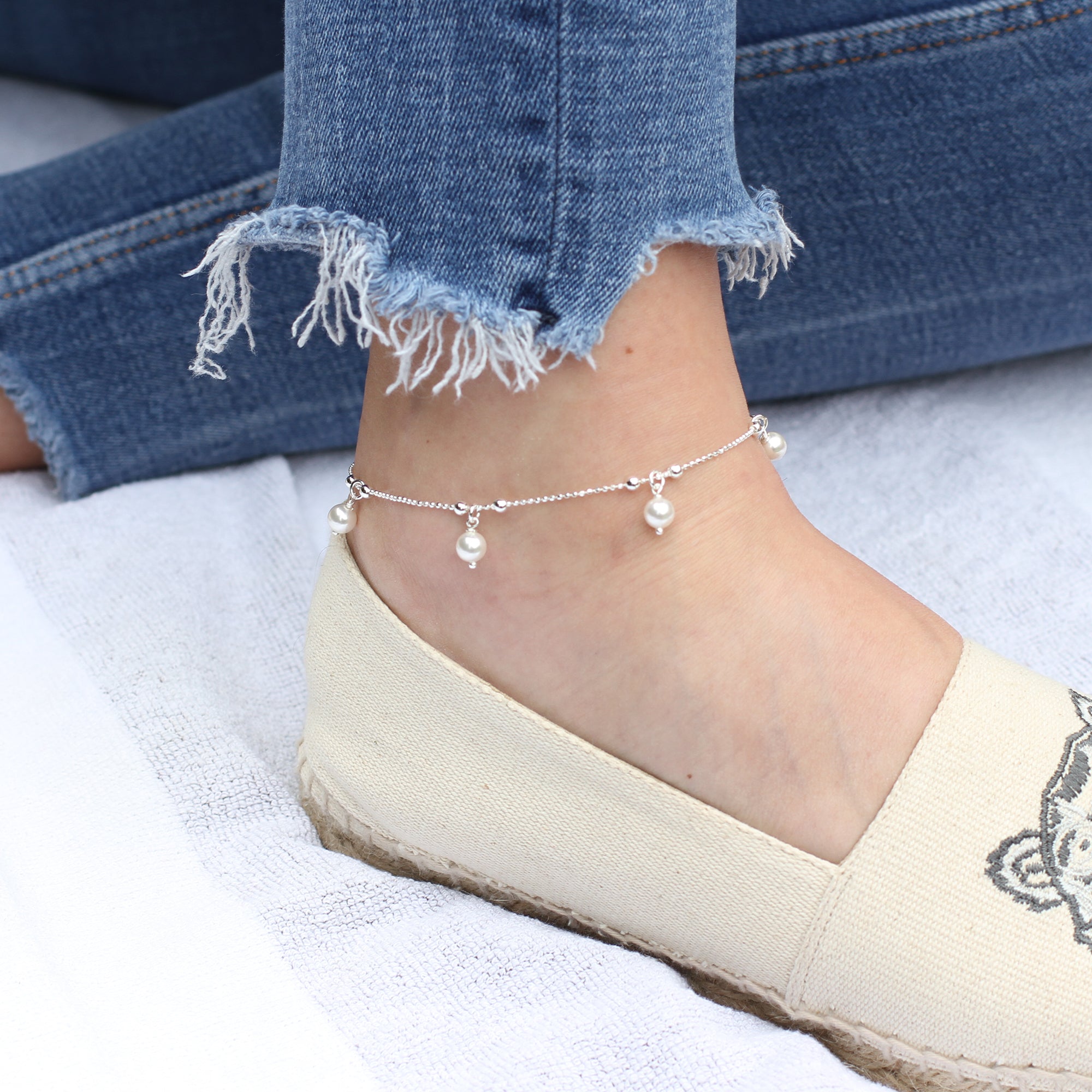 Personalised Sterling Silver And Pearl Anklet