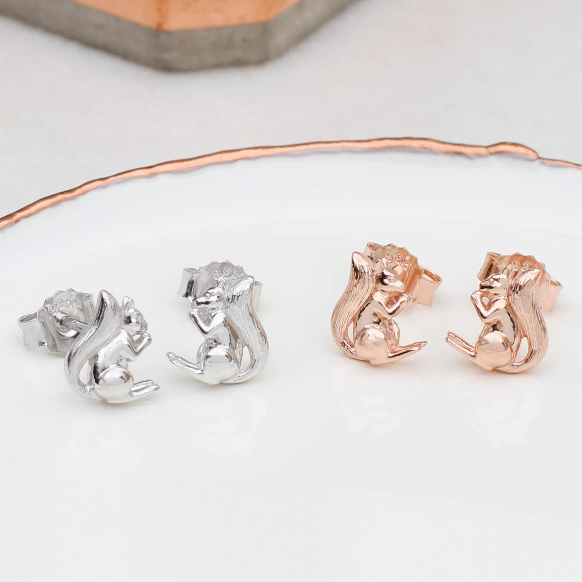 18ct Rose Gold Plated Squirrel Stud Earrings