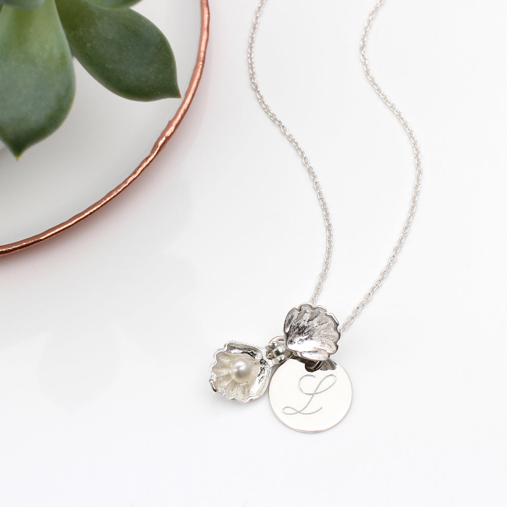 Personalised Sterling Silver Disc and Pearl Shell Necklace