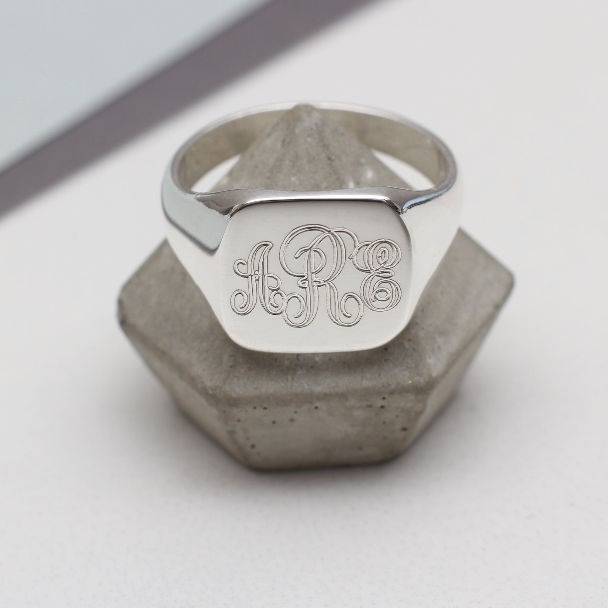Mens Sterling Silver Monogram Square Signet Ring