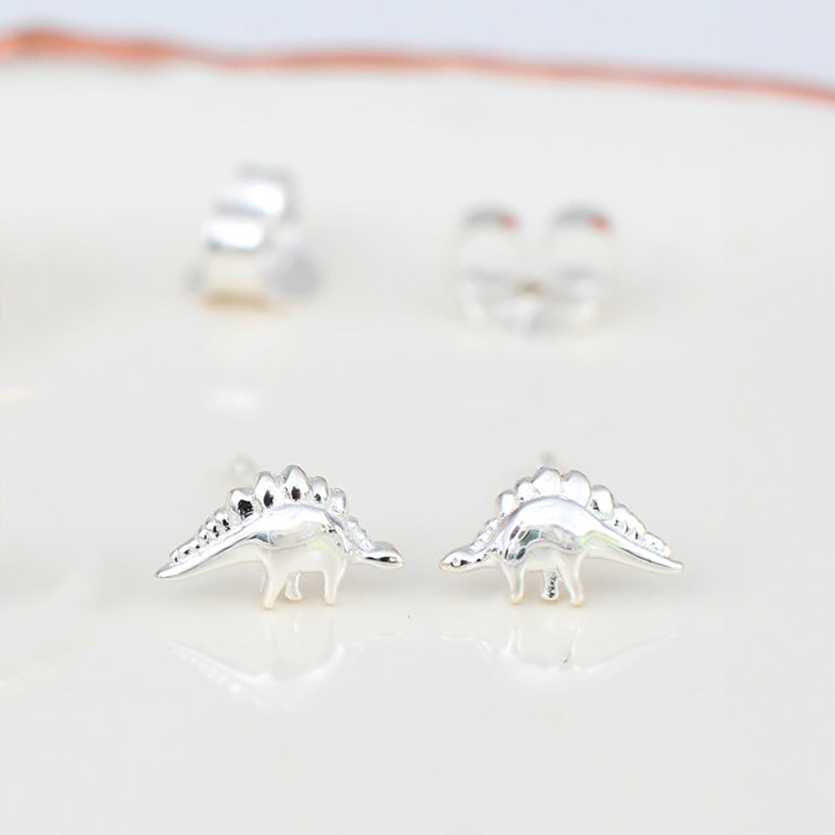 Silver Dinosaur Stud Earrings