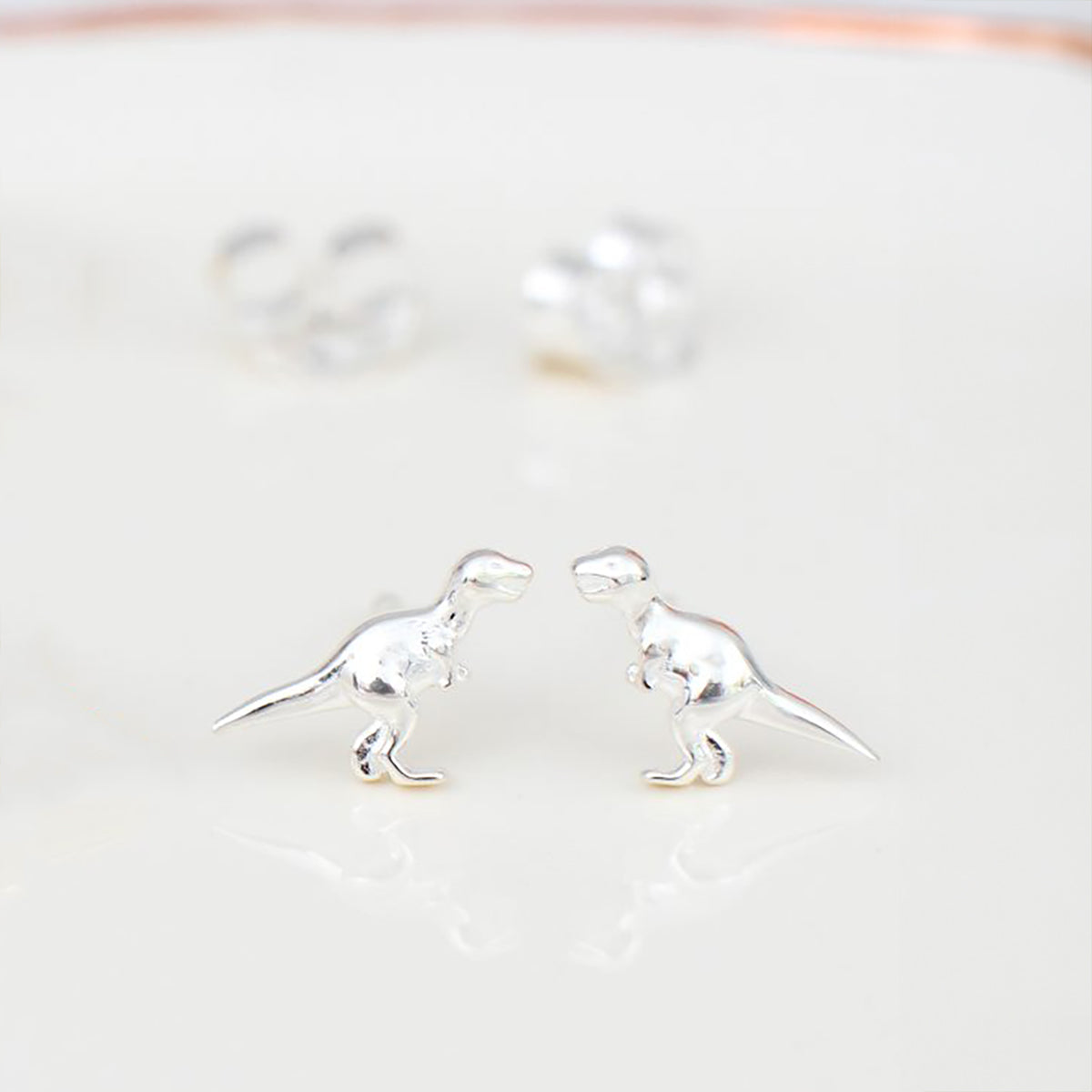 Silver Dinosaur Stud Earrings