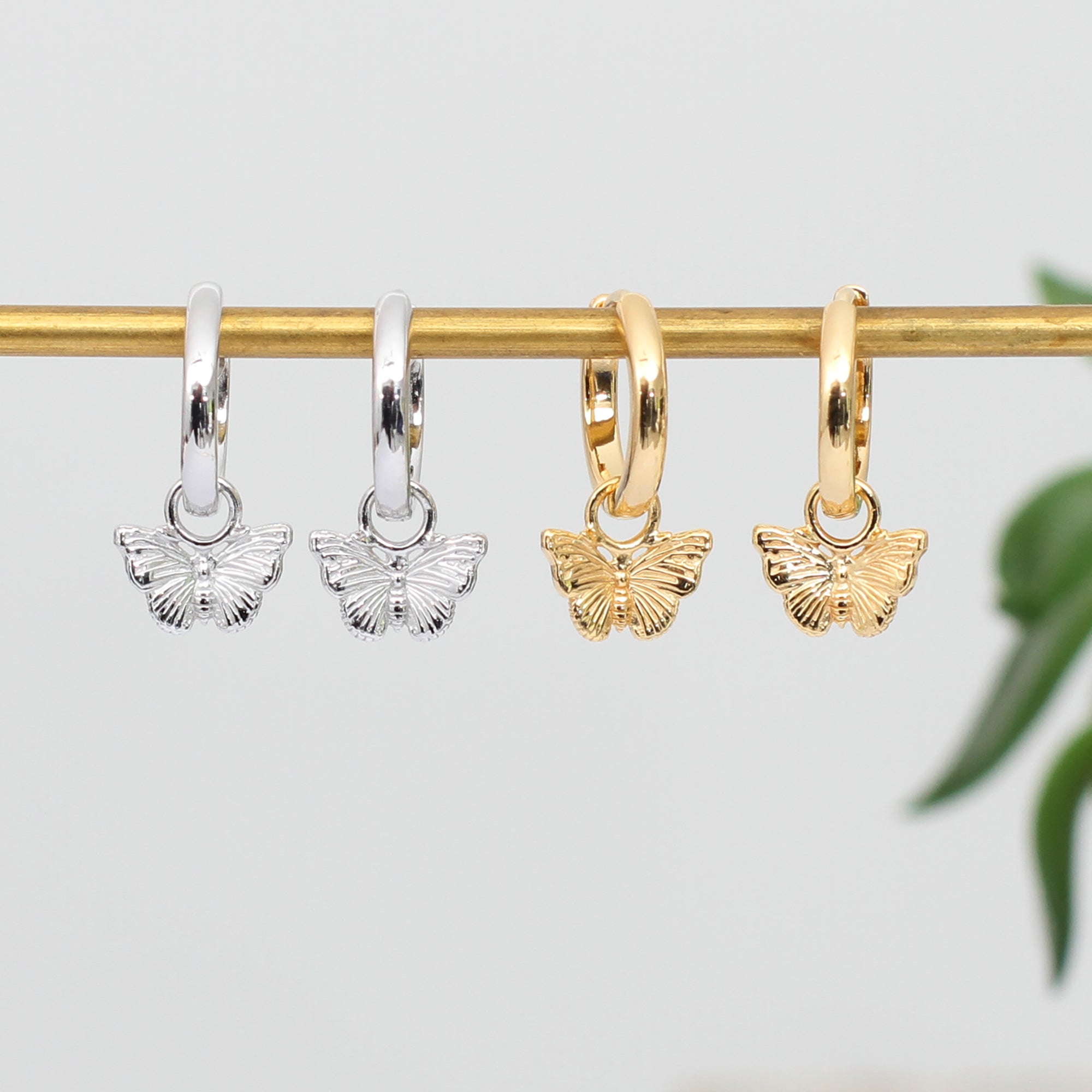 18ct Gold Plated Or Silver Butterfly Charm Hoop Earrings