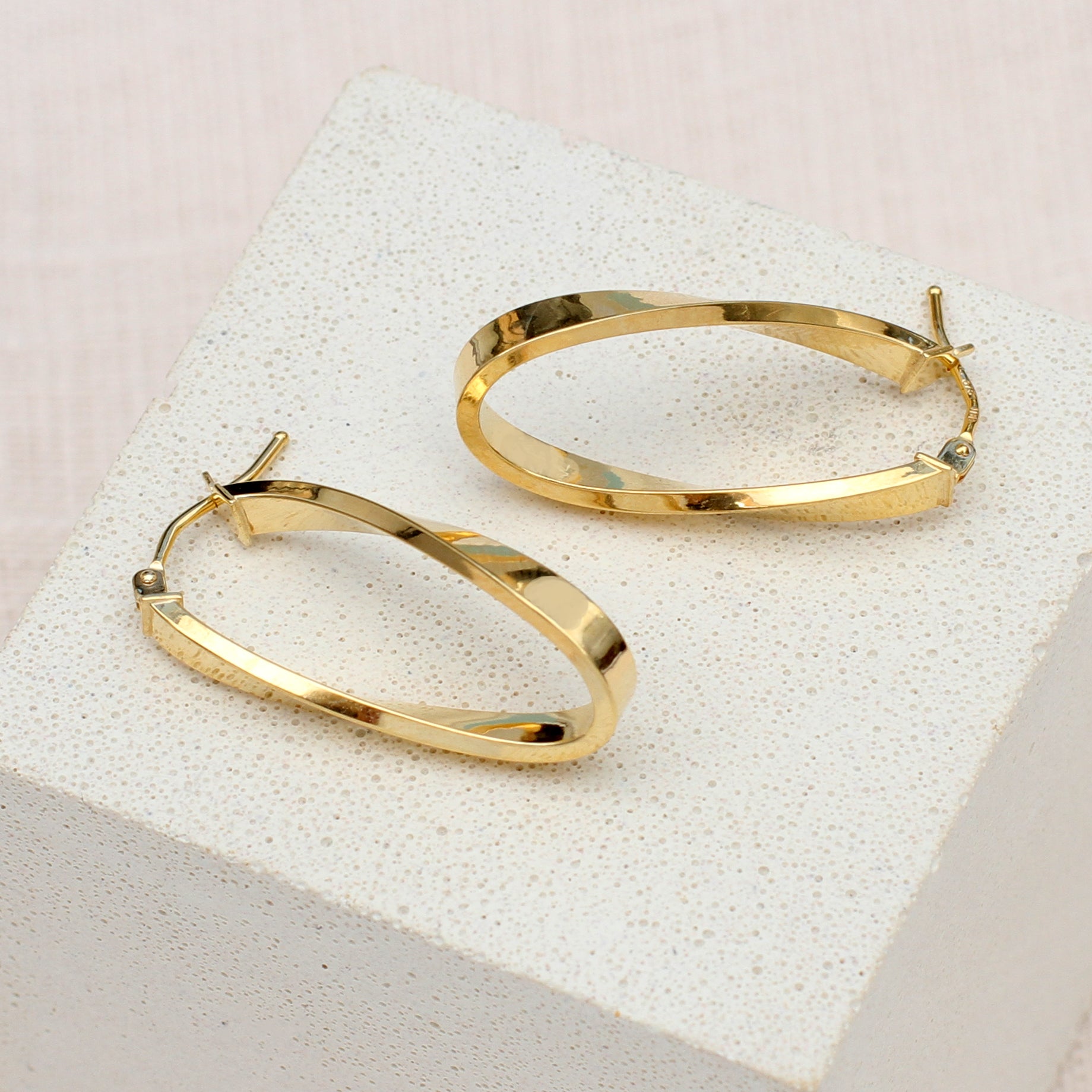 9ct Yellow Gold Twist Oval Hoop Creole Earrings