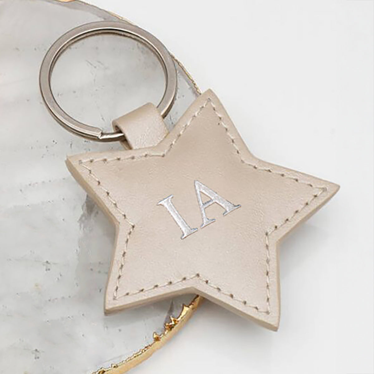 Personalised Luxury Leather Star Keyring